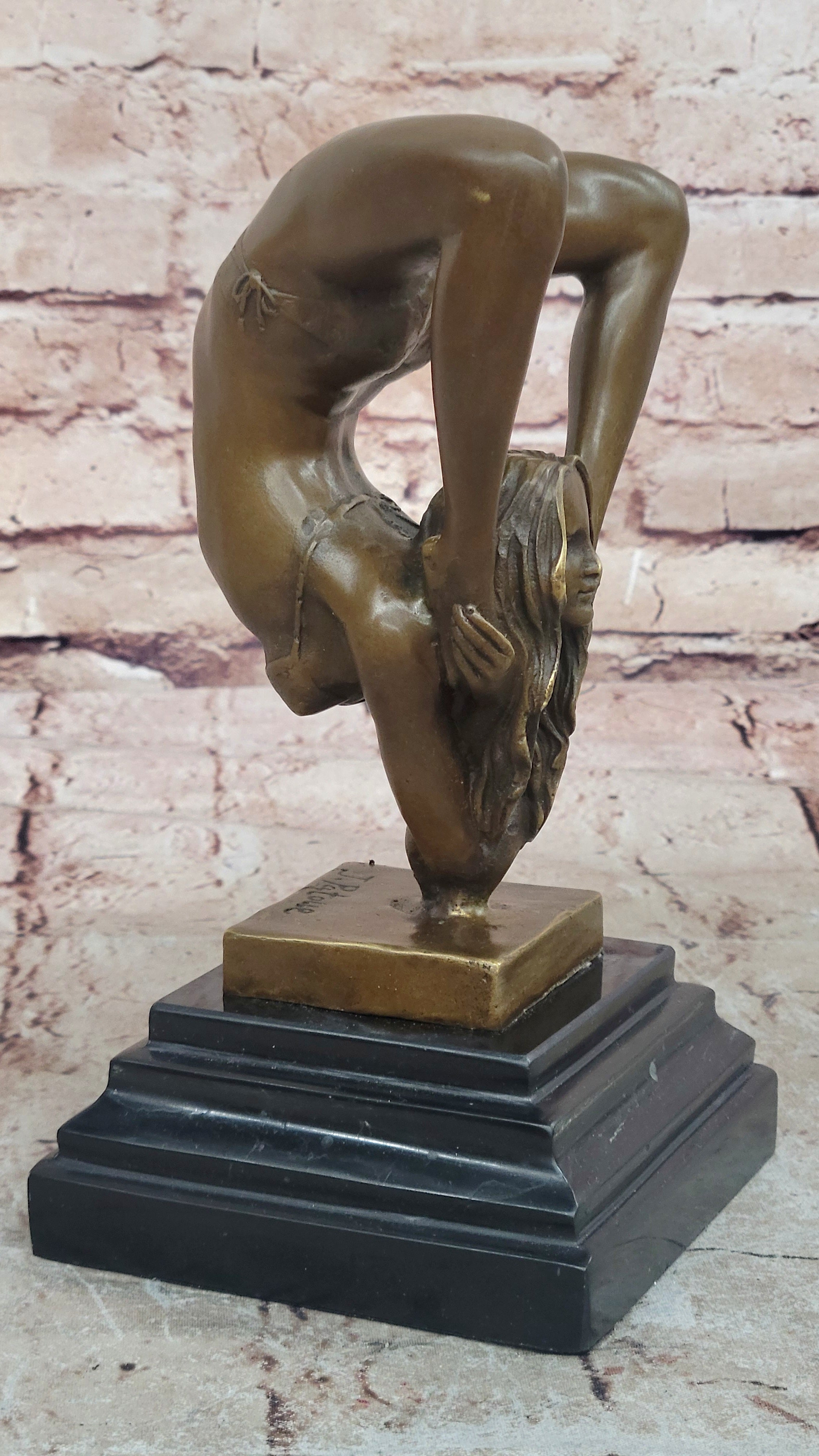 Handcrafted bronze sculpture SALE Agil Female Acrobat Nude Semi Original Signed