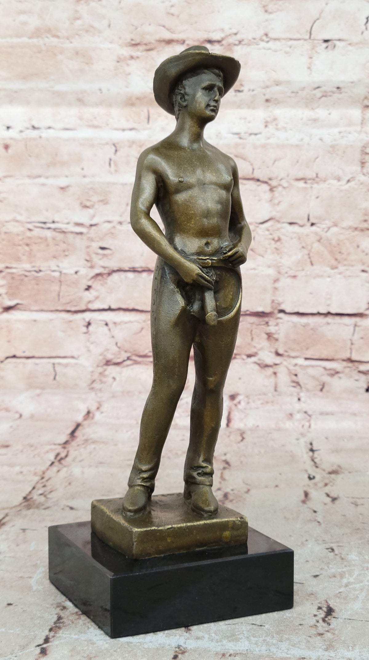 BRONZE SCULPTURE COWBOY NUDE ART MALE GAY DECO MARBLE STATUE EROTIC HOMOSEXUAL