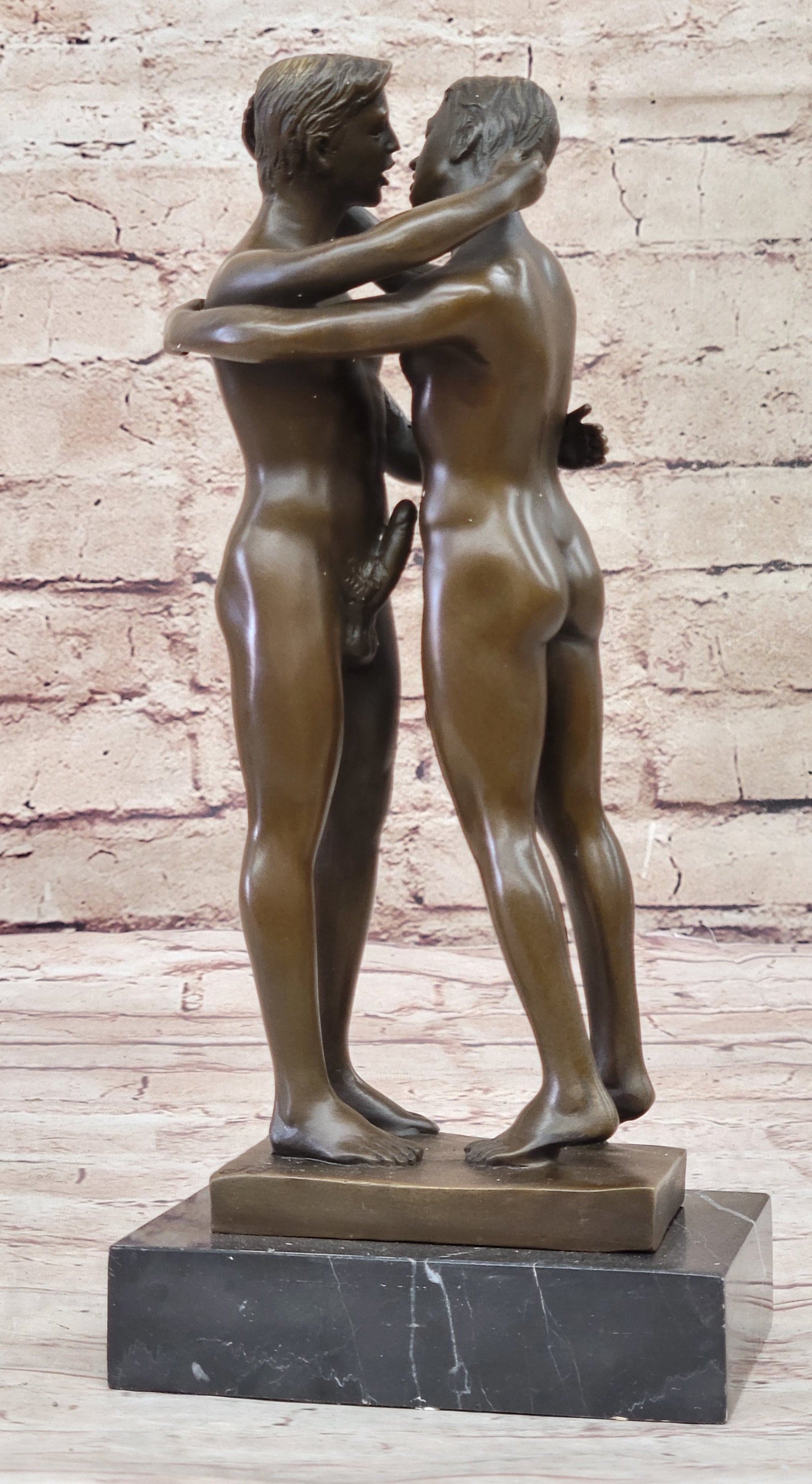 Two-Gay-Men-Engaging-in-a-flirtatious-kiss-Bronze-Hot-Cast-Sculpture-Figurine