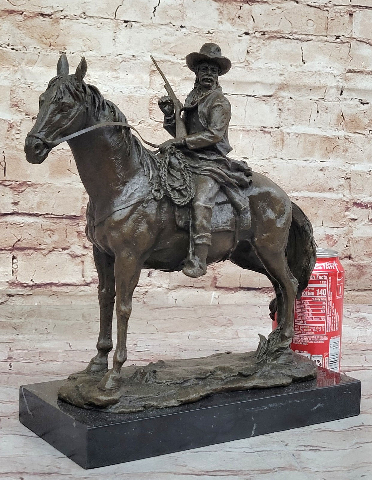 Signed Western Cowboy with Gorgeous Horse Bronze Statue Art Decor Wild West