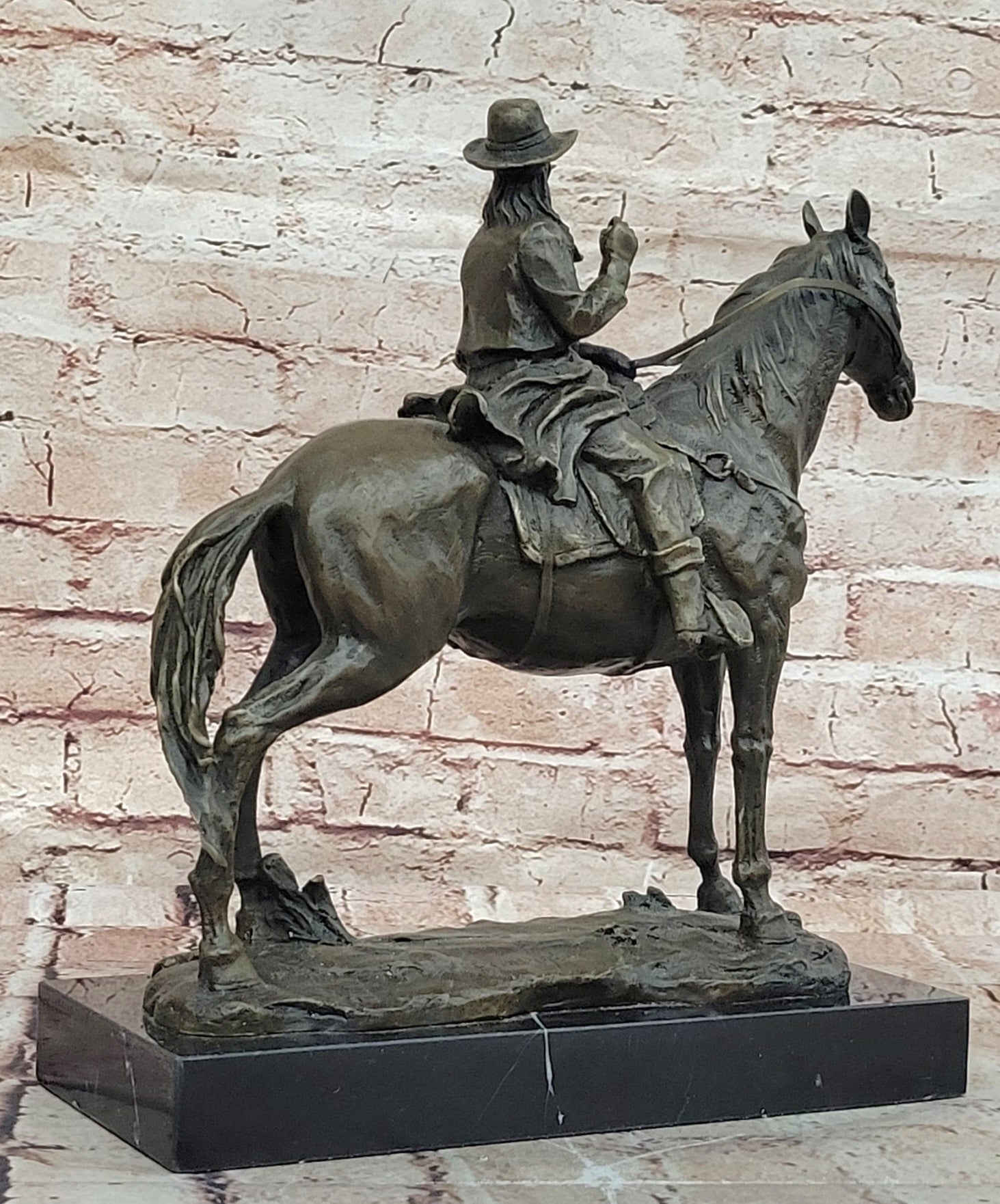 Signed Western Cowboy with Gorgeous Horse Bronze Statue Art Decor Wild West