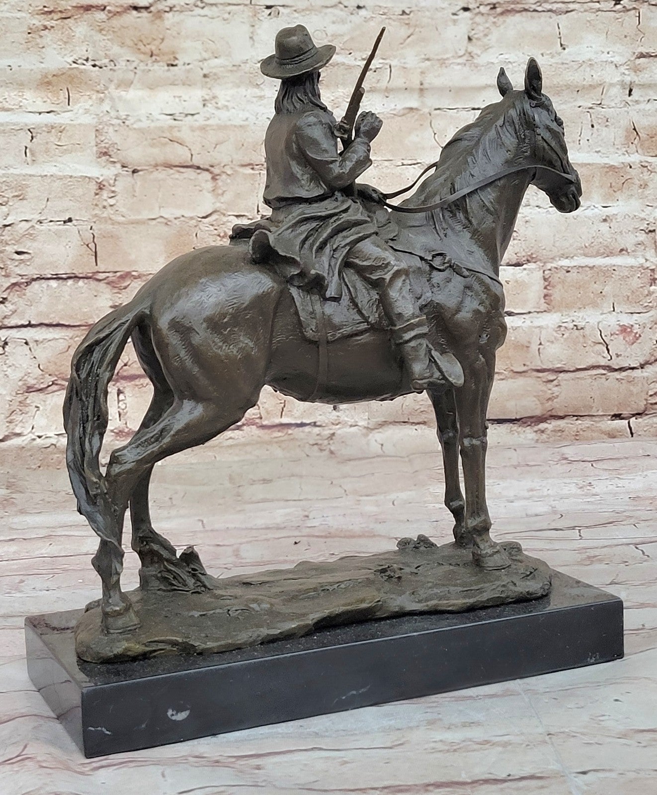 Signed Western Cowboy with Gorgeous Horse Bronze Statue Art Decor Wild West