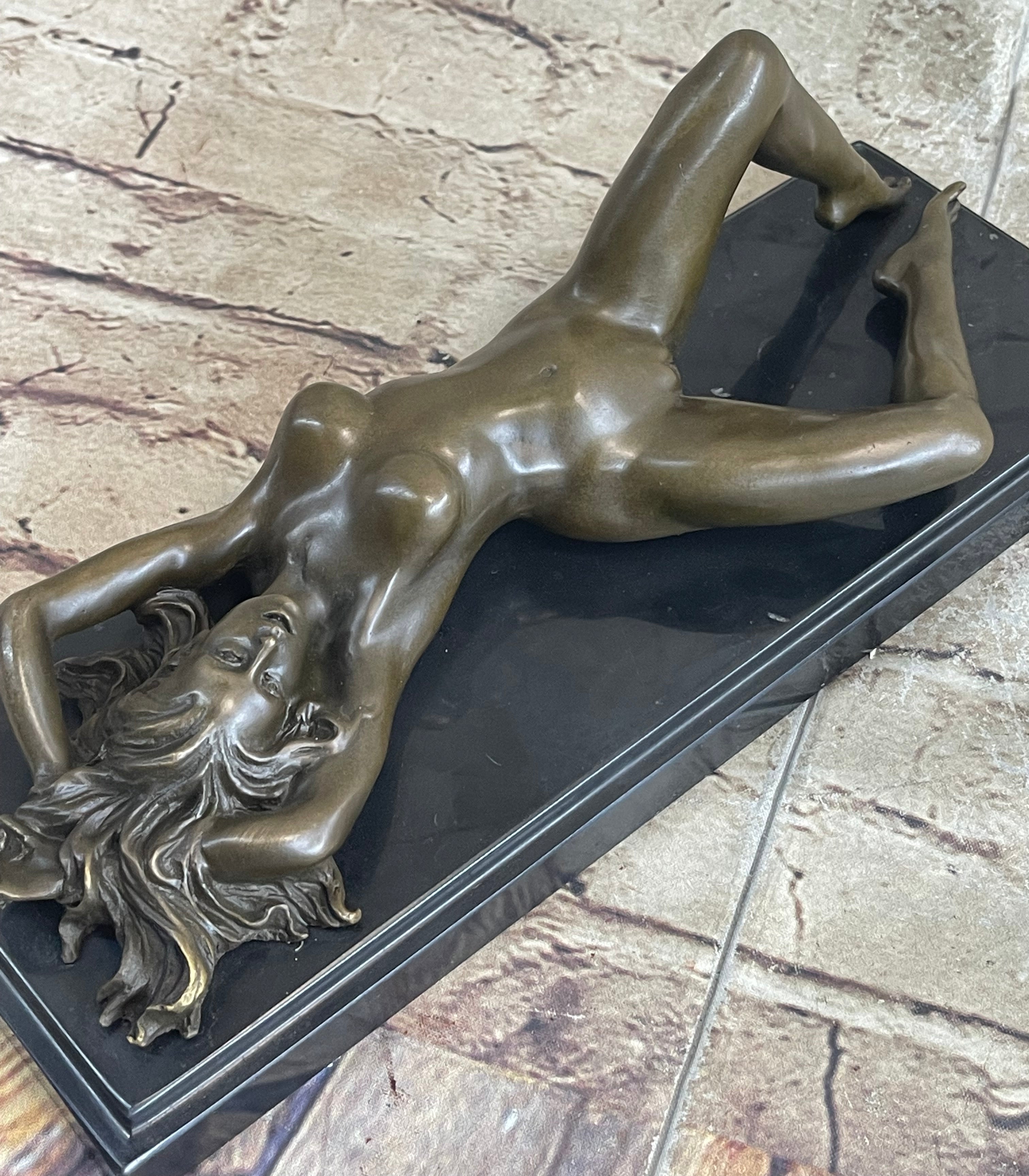 Bronze Sculpture Nude Naked Female on her Back Masterpiece Marble Figurine Decor