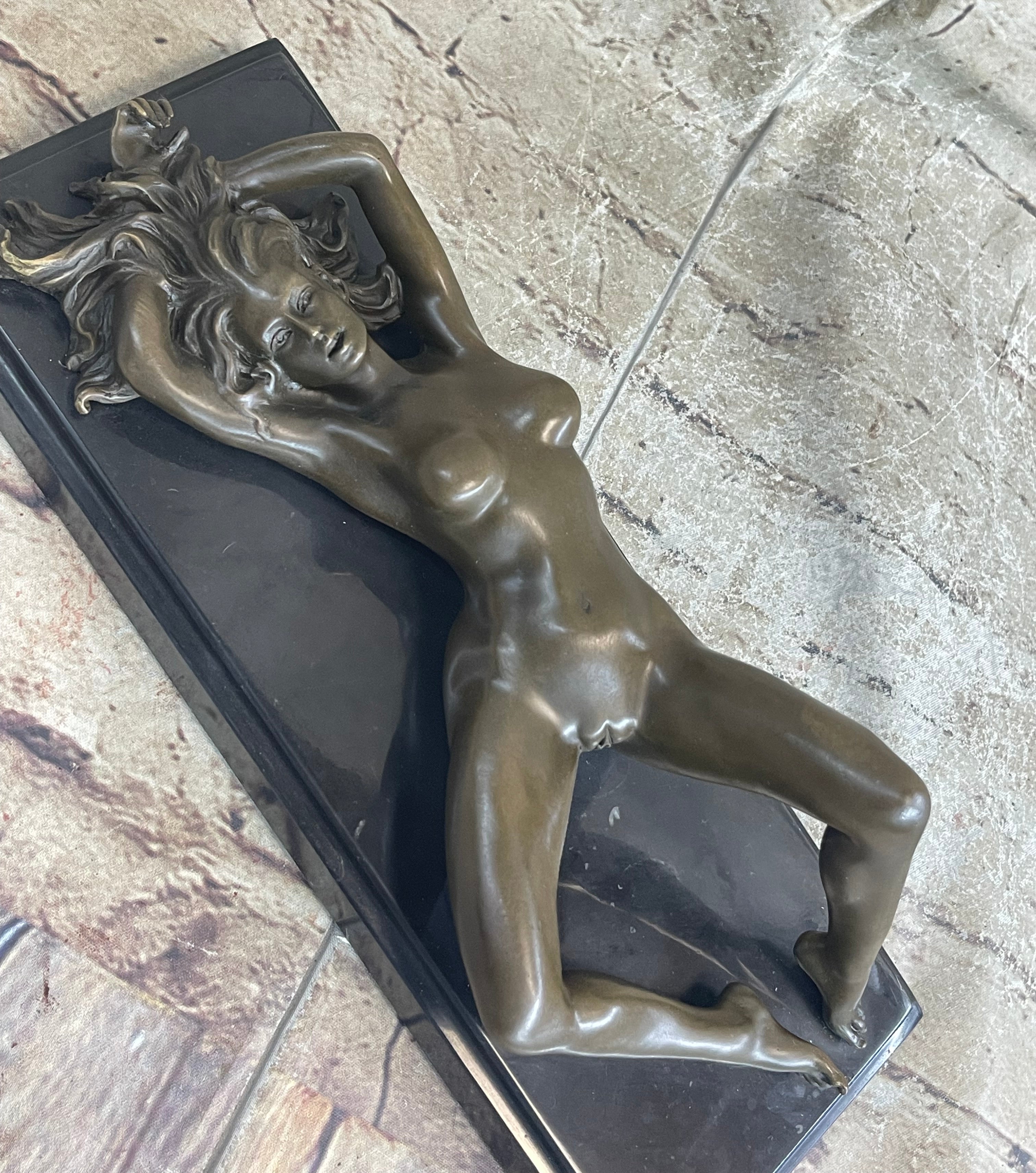 Bronze Sculpture Nude Naked Female on her Back Masterpiece Marble Figurine Decor
