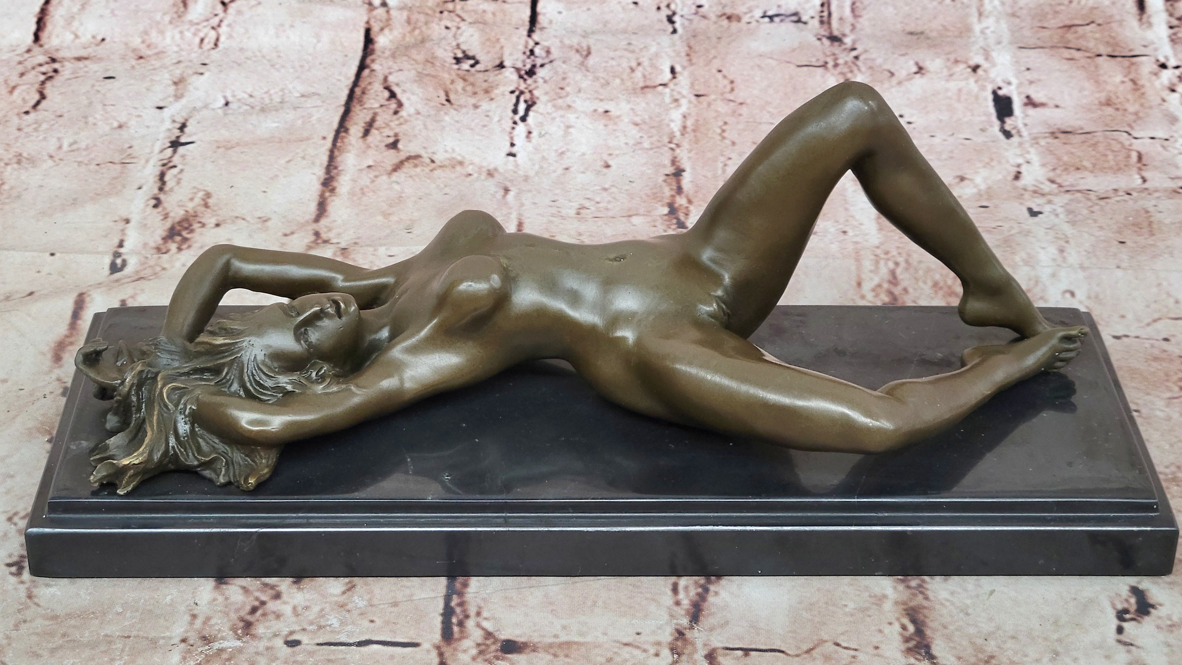 Bronze Sculpture Nude Naked Female on her Back Masterpiece Marble Figurine Decor