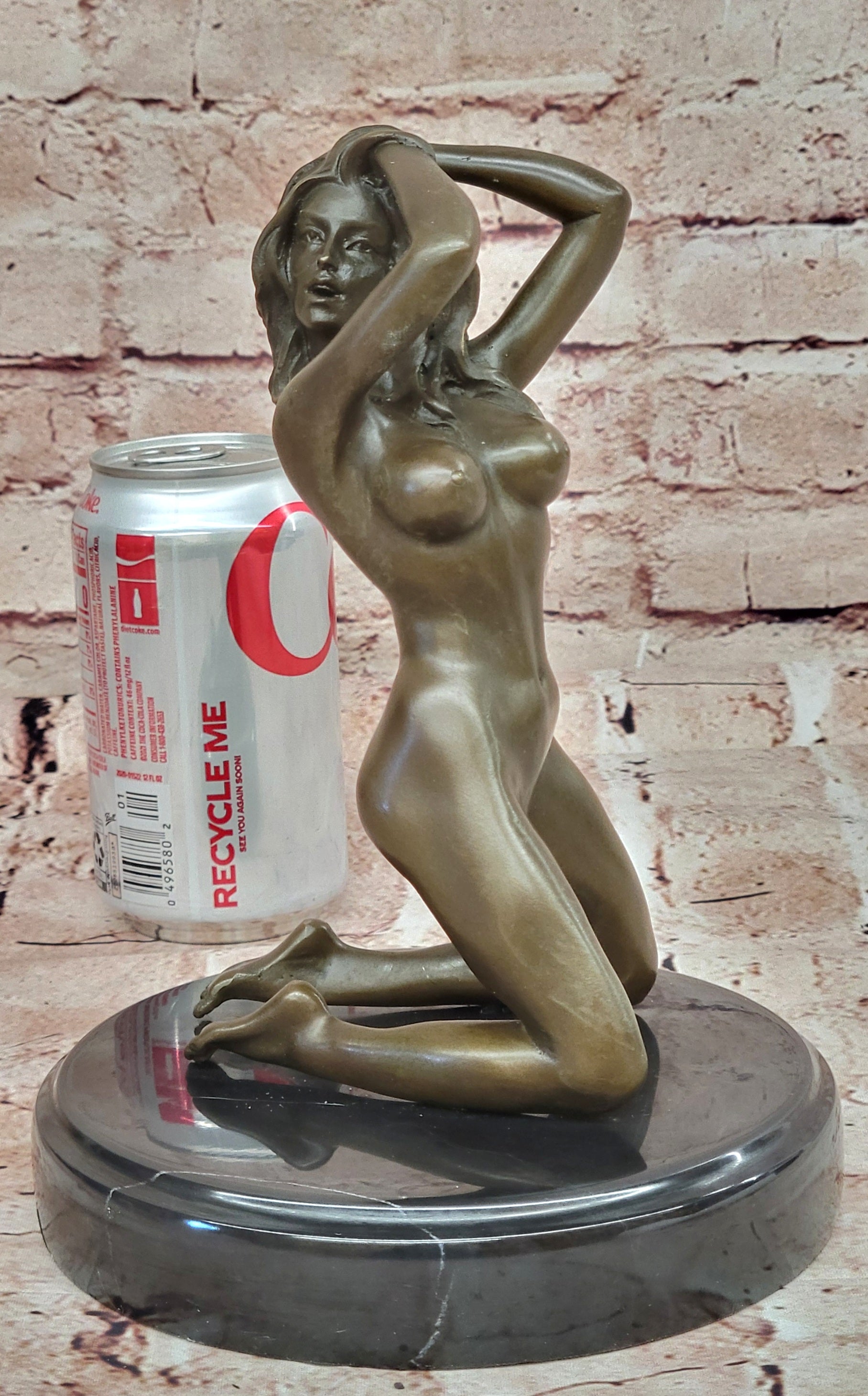 Signed Real Bronze on Marble Base Bookend Sculpture Nude Girl Exposed Breasts
