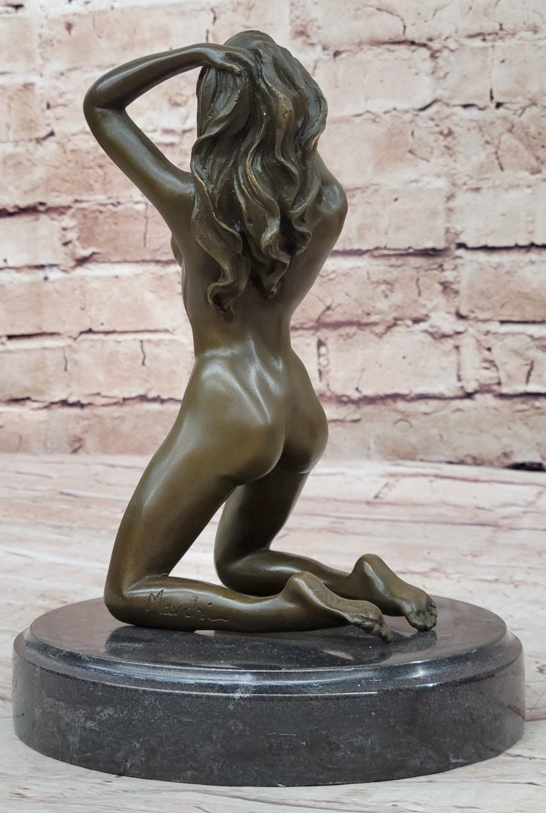 Signed Real Bronze on Marble Base Bookend Sculpture Nude Girl Exposed Breasts