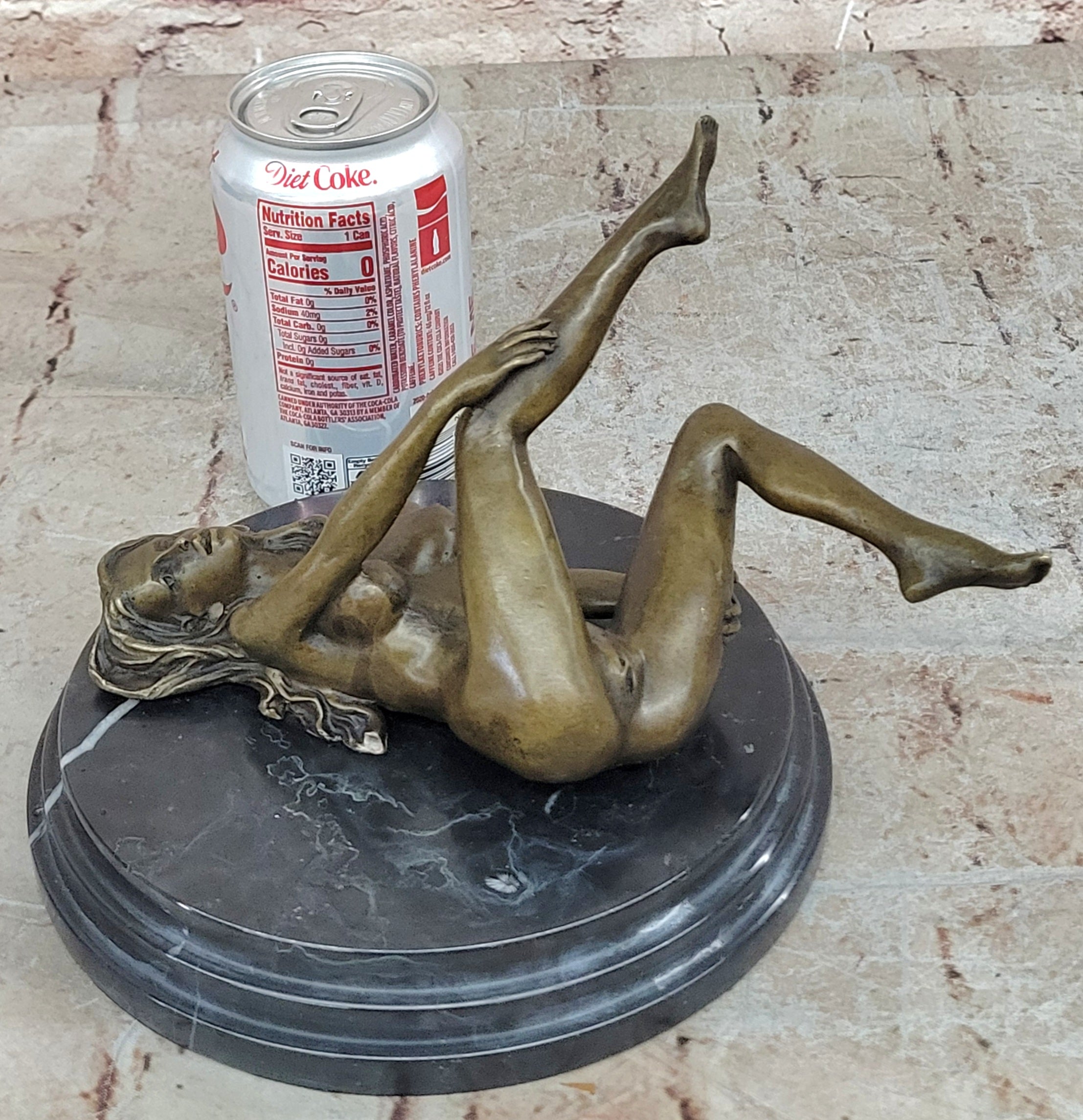 Signed Real Bronze on Marble Base Bookend Sculpture Nude Girl Exposed Breasts