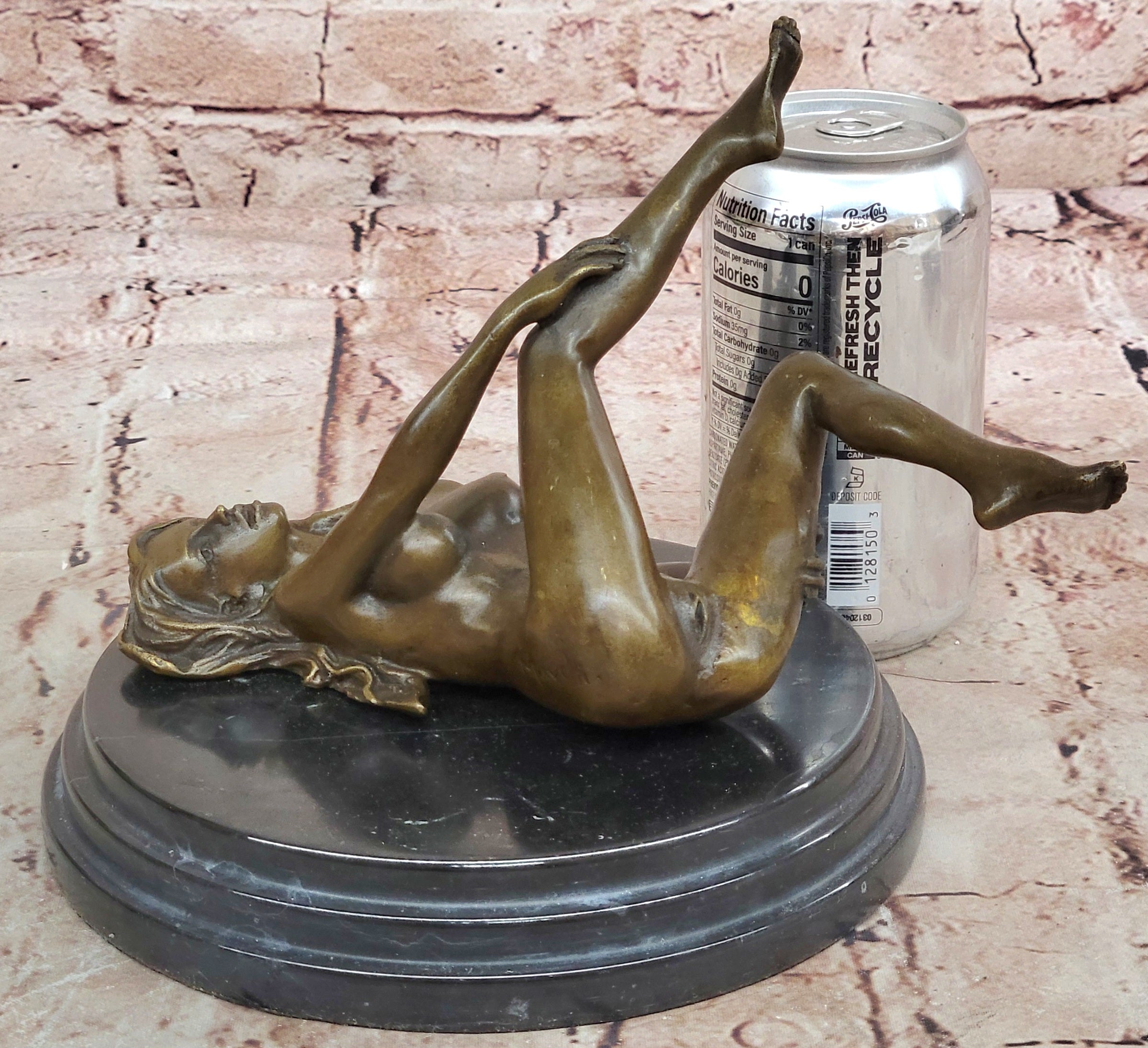 Signed Real Bronze on Marble Base Bookend Sculpture Nude Girl Exposed Breasts