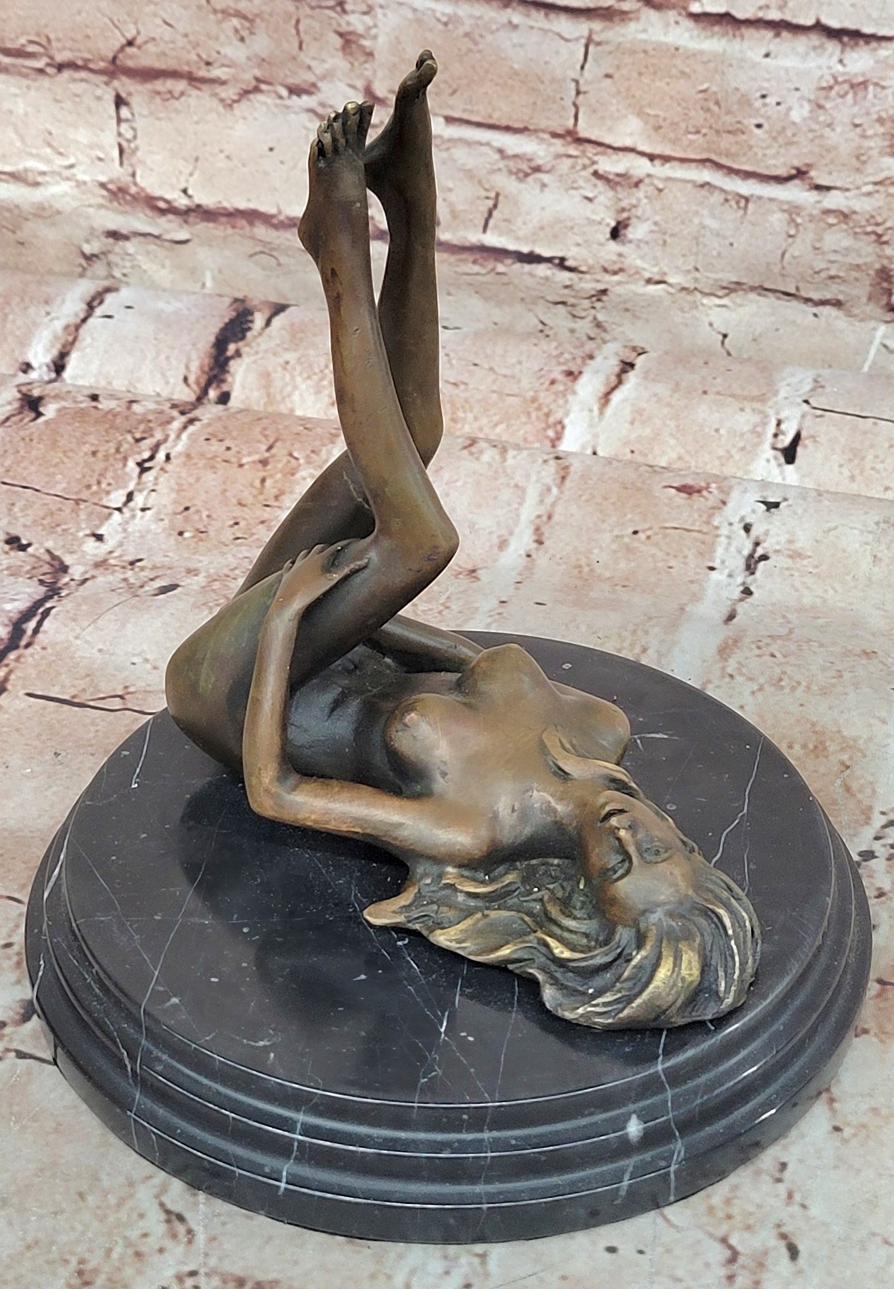 Western Art Deco Sculpture Nude Woman Girl Signed Bronze statue Figurine Figure