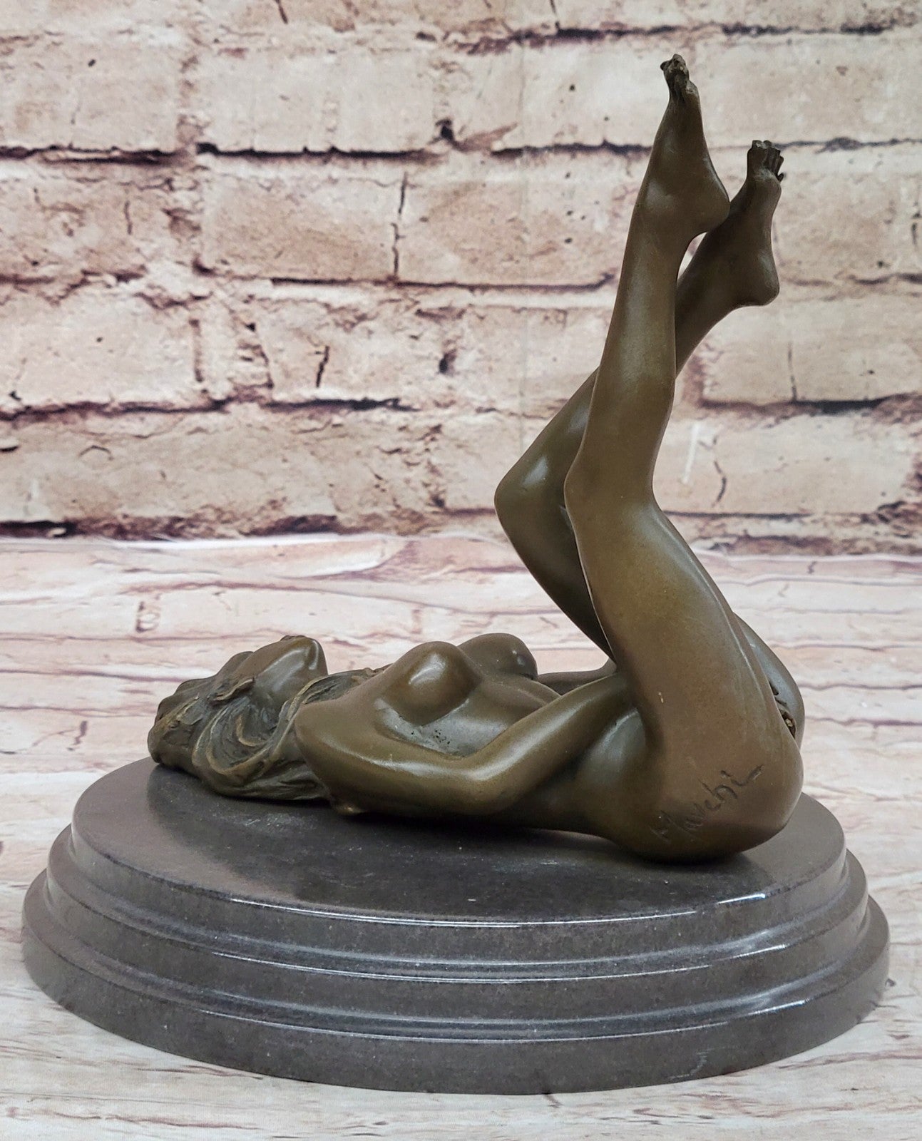 Western Art Deco Sculpture Nude Woman Girl Signed Bronze statue Figurine Figure