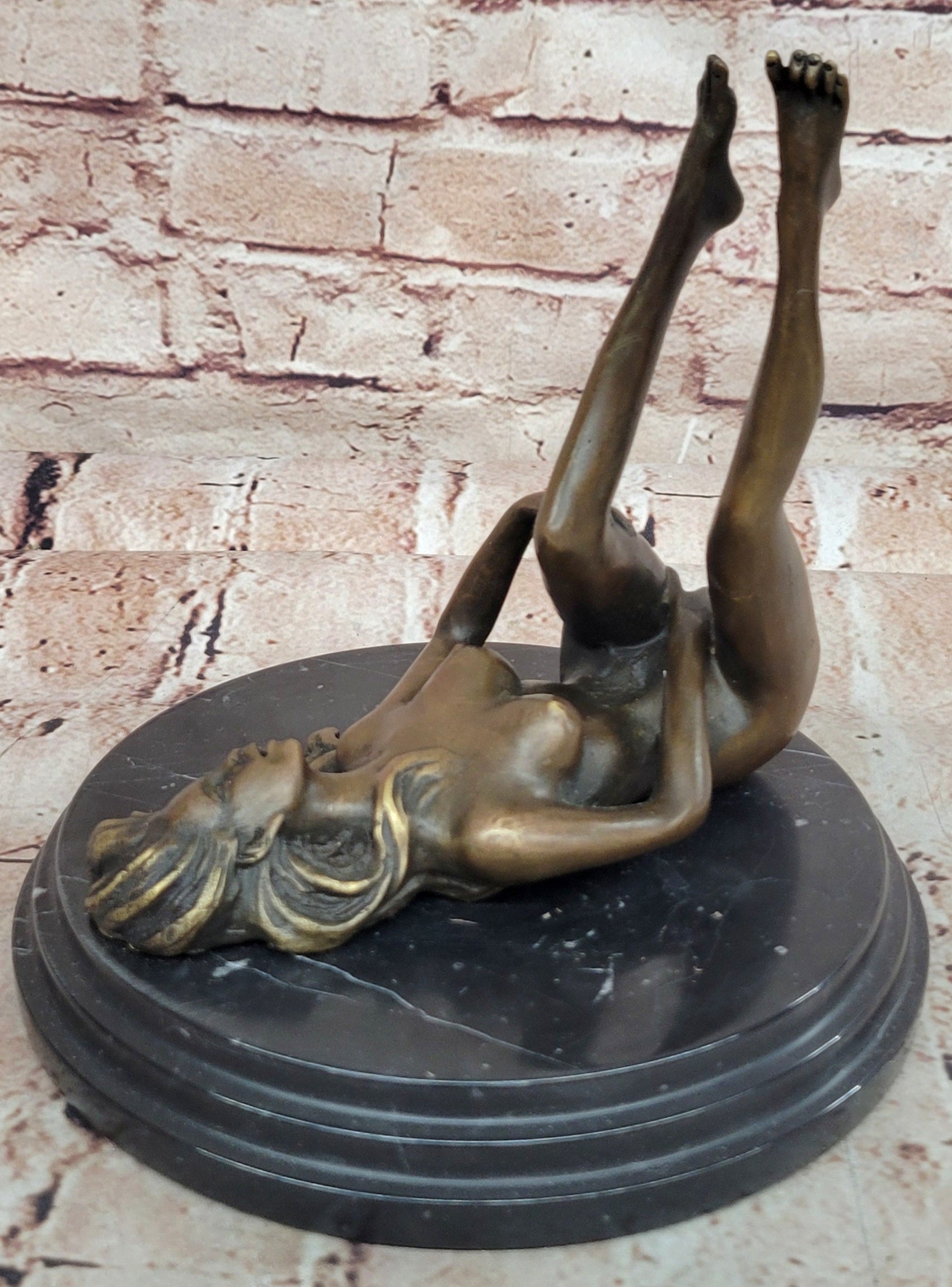 Western Art Deco Sculpture Nude Woman Girl Signed Bronze statue Figurine Figure