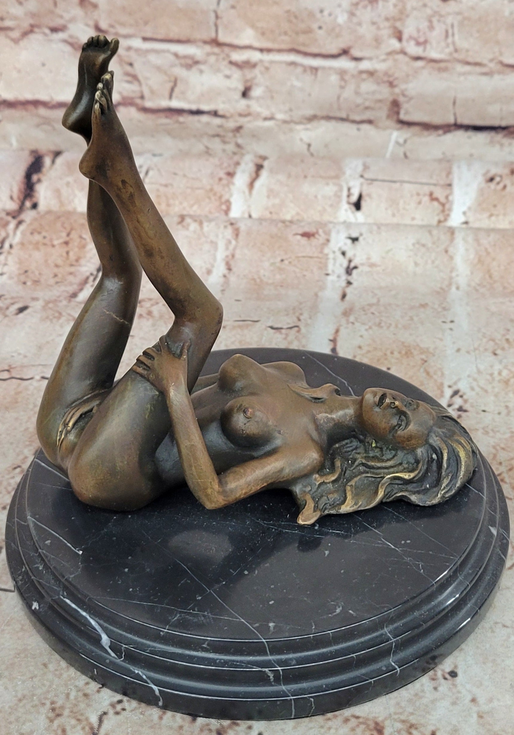 Western Art Deco Sculpture Nude Woman Girl Signed Bronze statue Figurine Figure