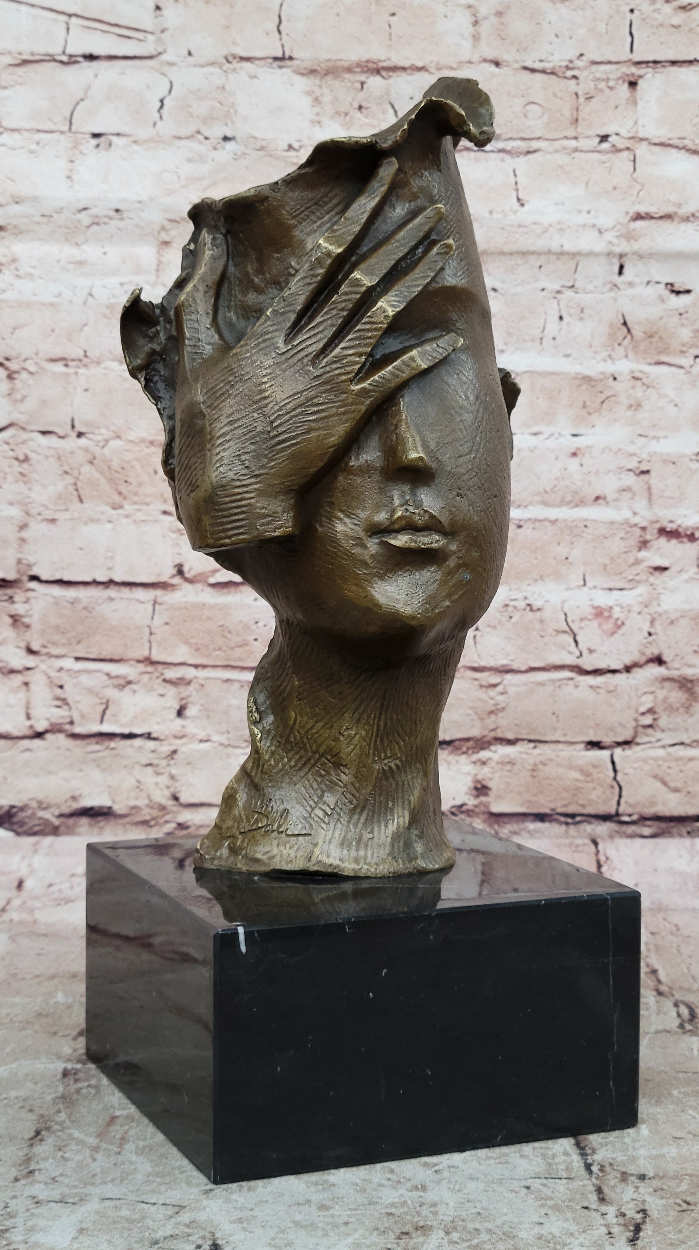 Hot Cast Dali Face Bronze Sculpture Marble Figurine Home Office Decoration 