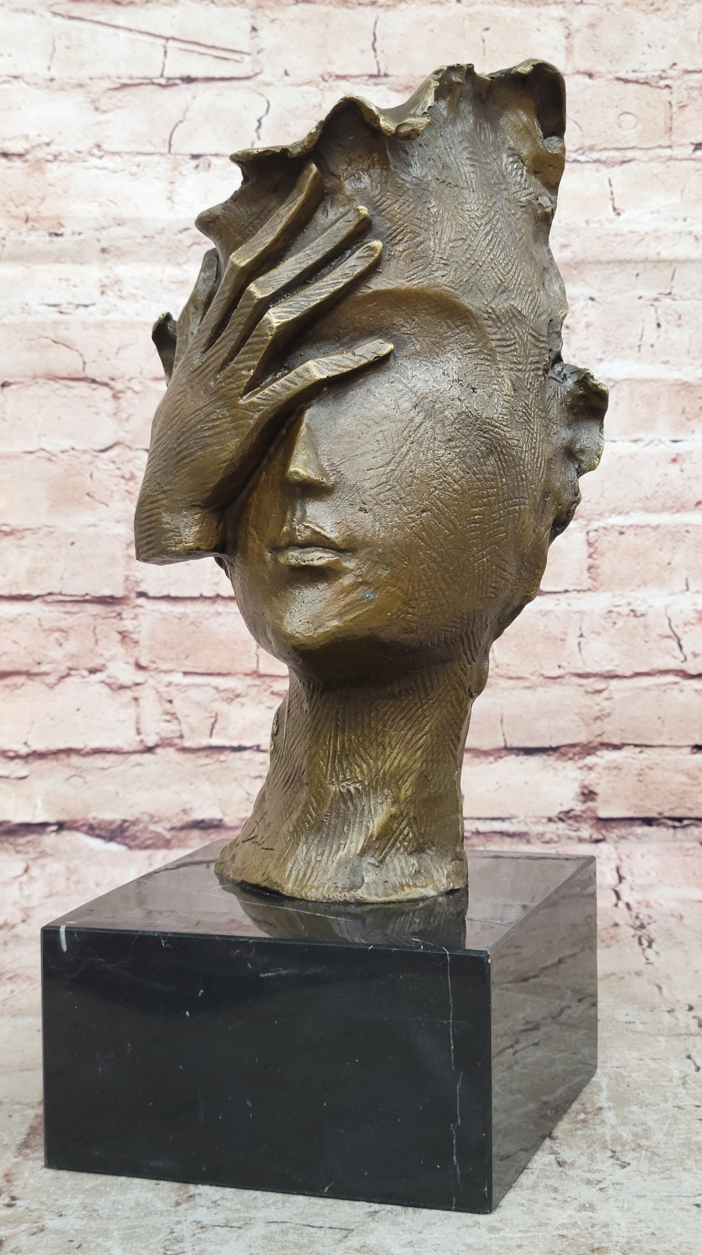 Hot Cast Dali Face Bronze Sculpture Marble Figurine Home Office Decoration 