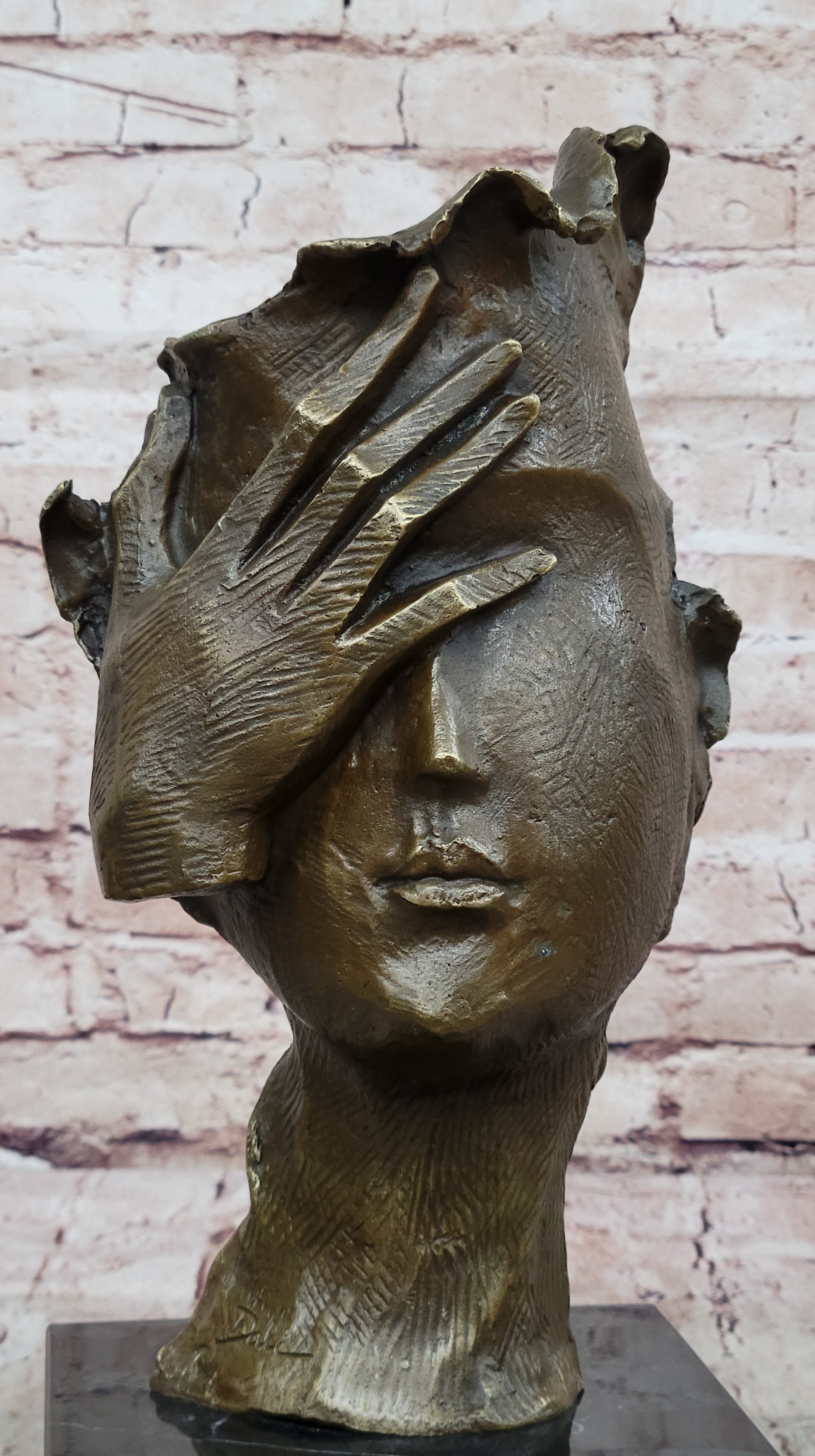 Hot Cast Dali Face Bronze Sculpture Marble Figurine Home Office Decoration 