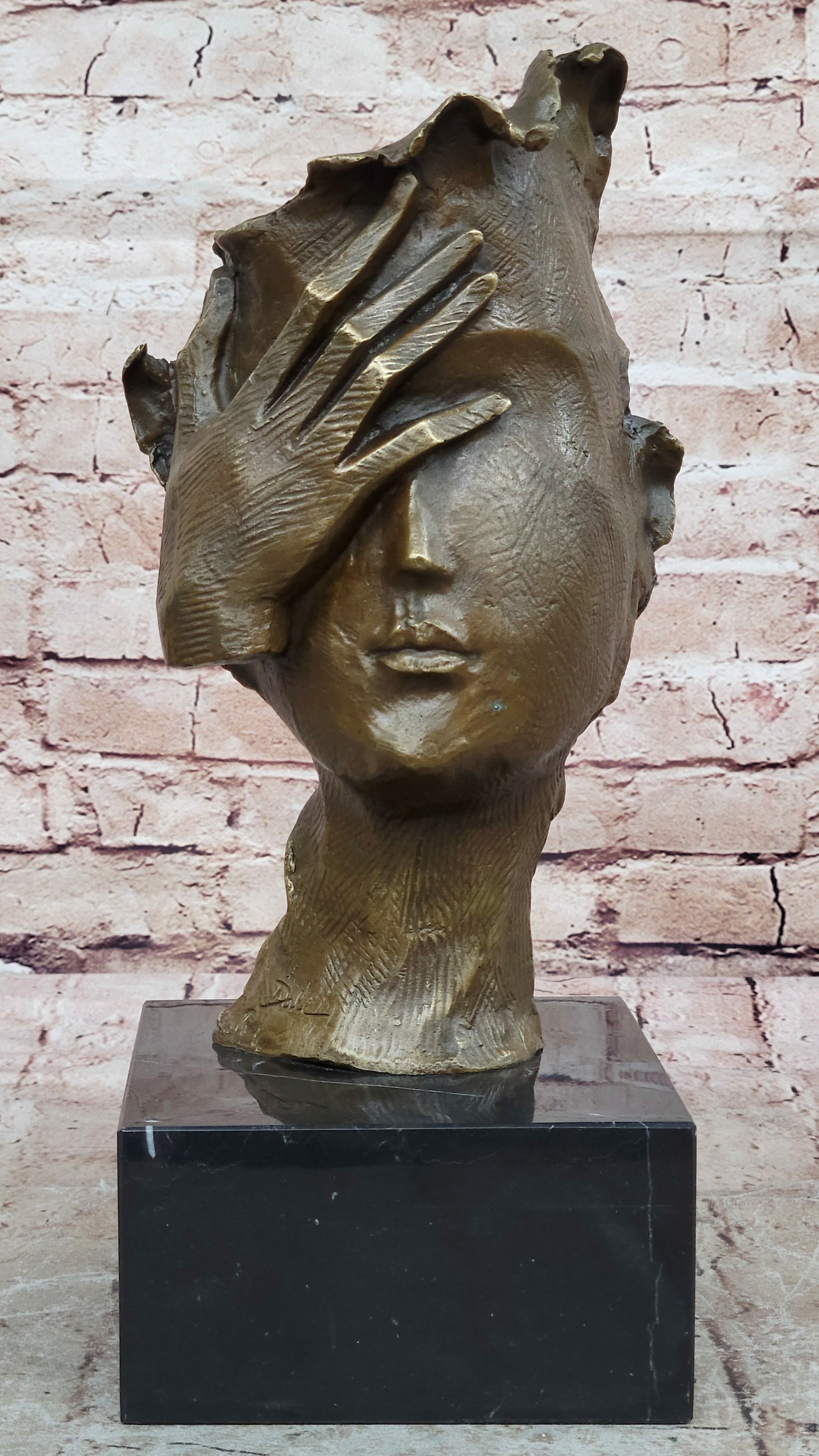 Hot Cast Dali Face Bronze Sculpture Marble Figurine Home Office Decoration 