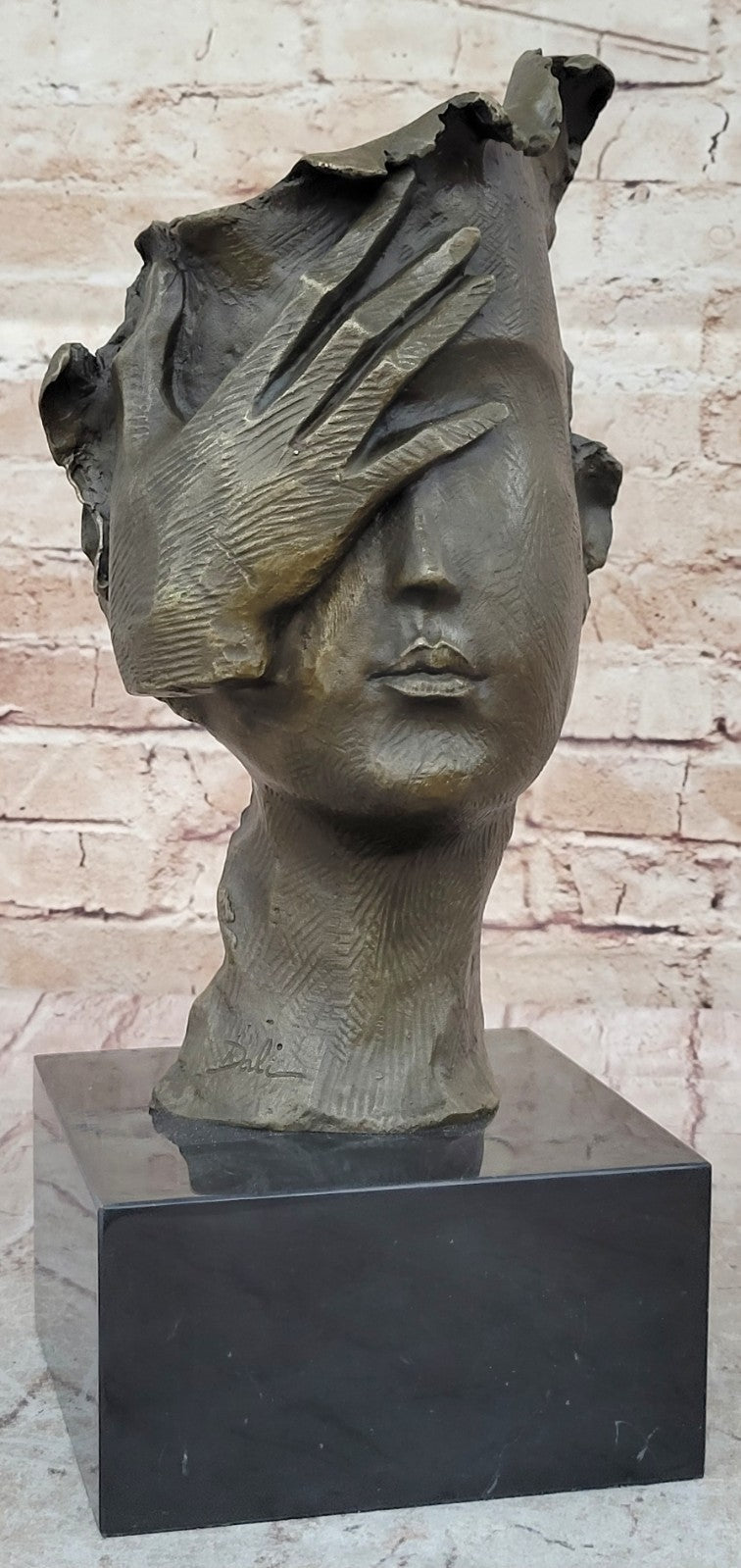 Hot Cast Dali Face Bronze Sculpture Marble Figurine Home Office Decoration 