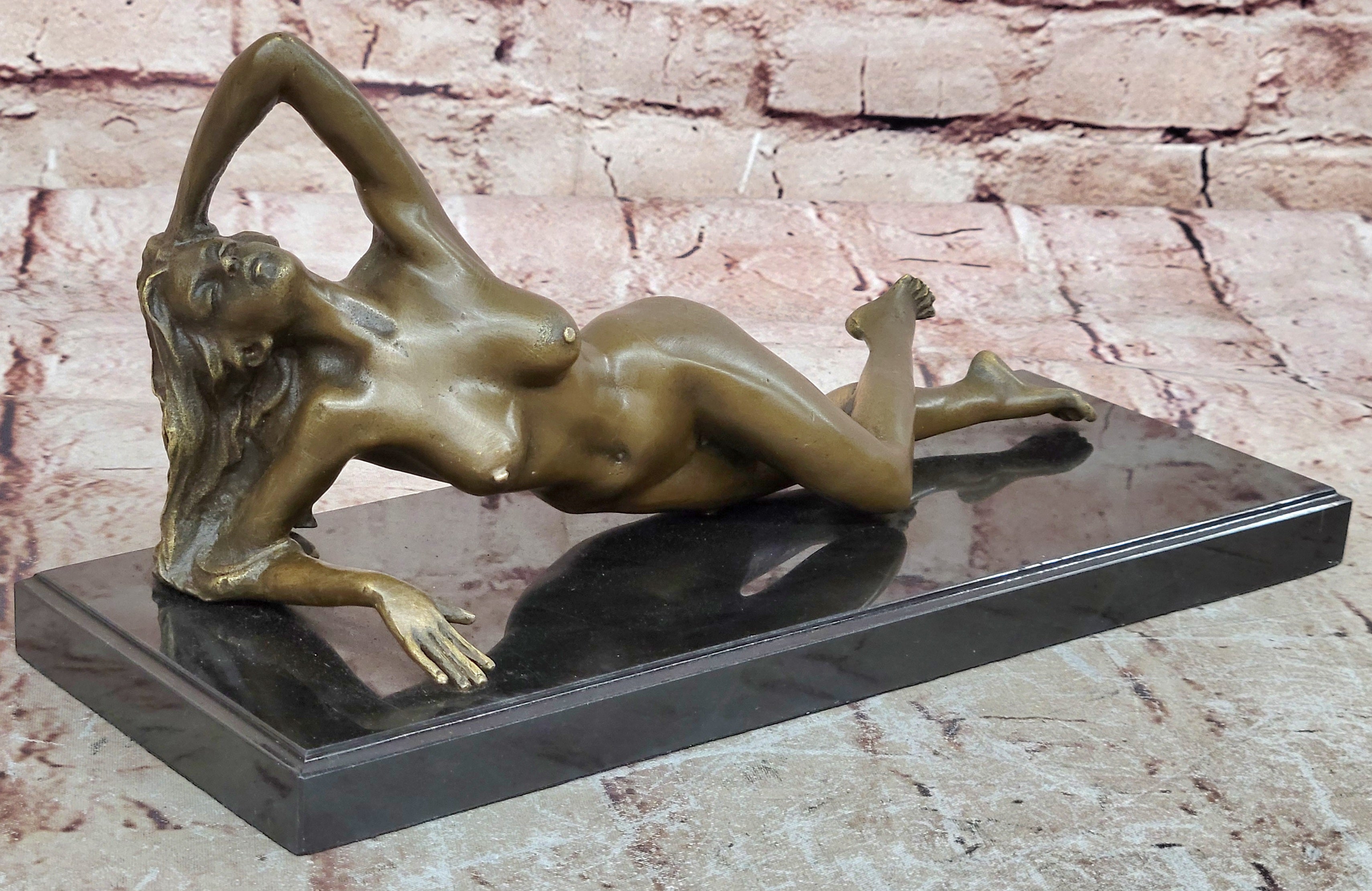 Bronze nude Statue "The Nymph Stripper" Figurine Lost Wax Casting Marble Base