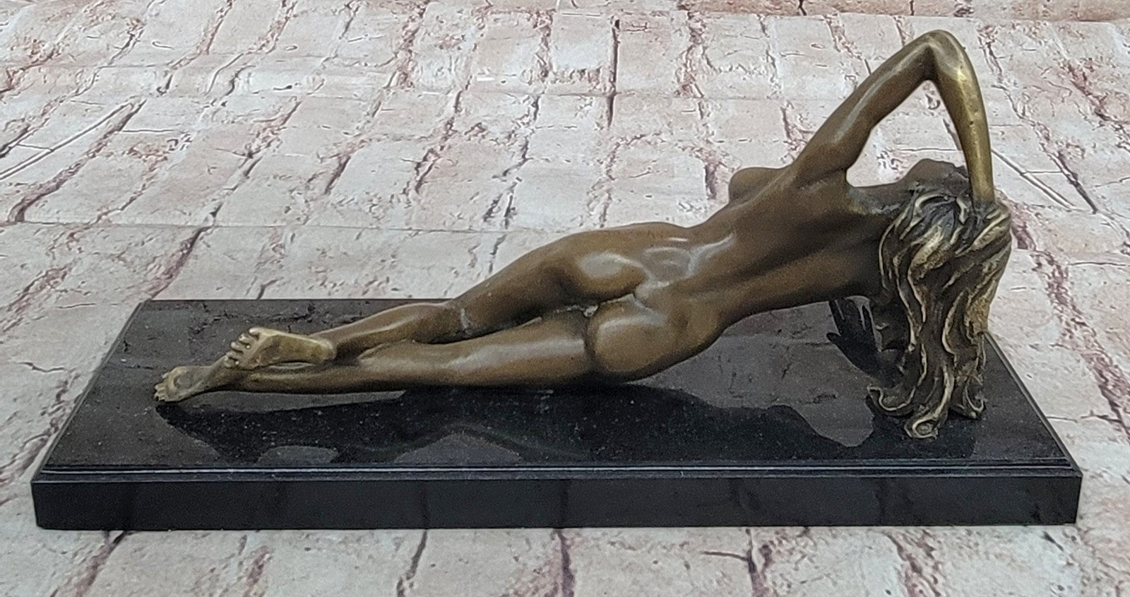 Bronze nude Statue "The Nymph Stripper" Figurine Lost Wax Casting Marble Base