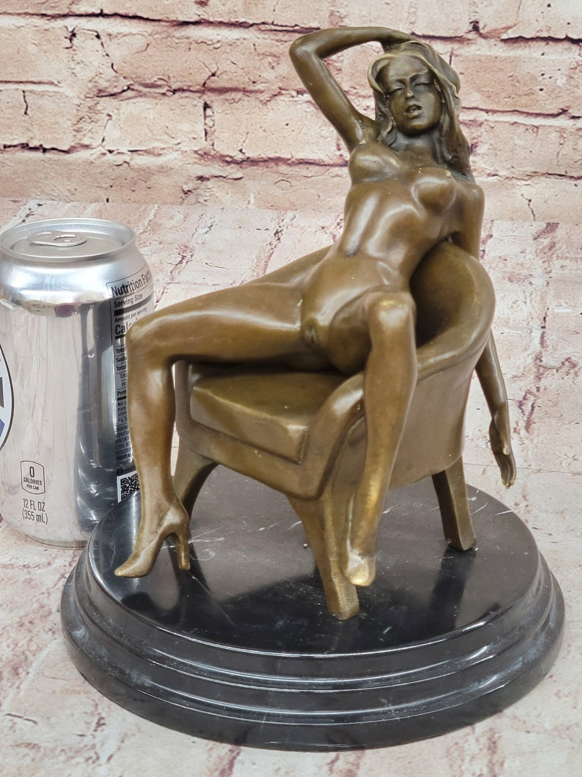 Erotic Nude Art Bar Gogo Bar Decoration Nude Female on Chair Bronze Statue Sale