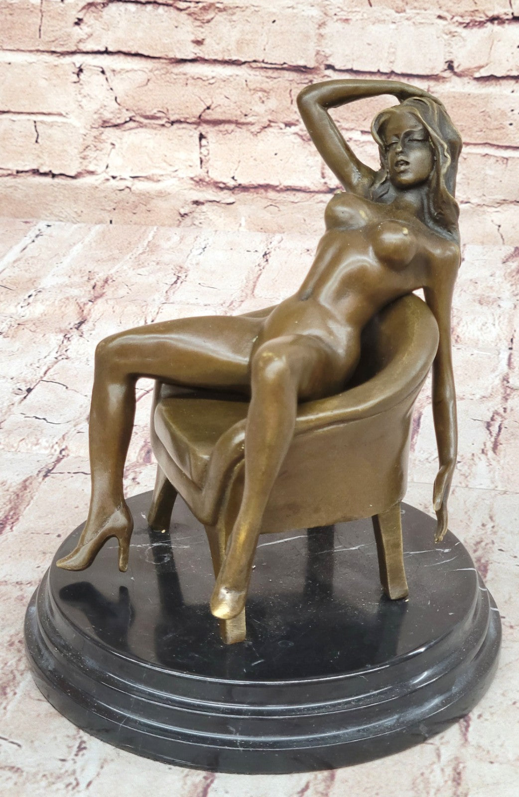 Erotic Nude Art Bar Gogo Bar Decoration Nude Female on Chair Bronze Statue Sale