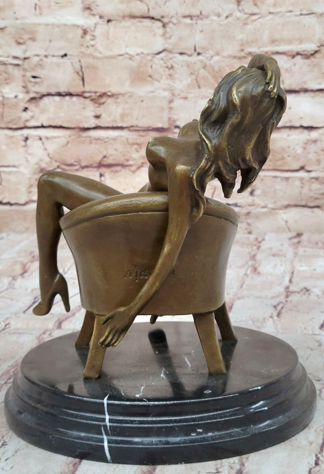 Erotic Nude Art Bar Gogo Bar Decoration Nude Female on Chair Bronze Statue Sale