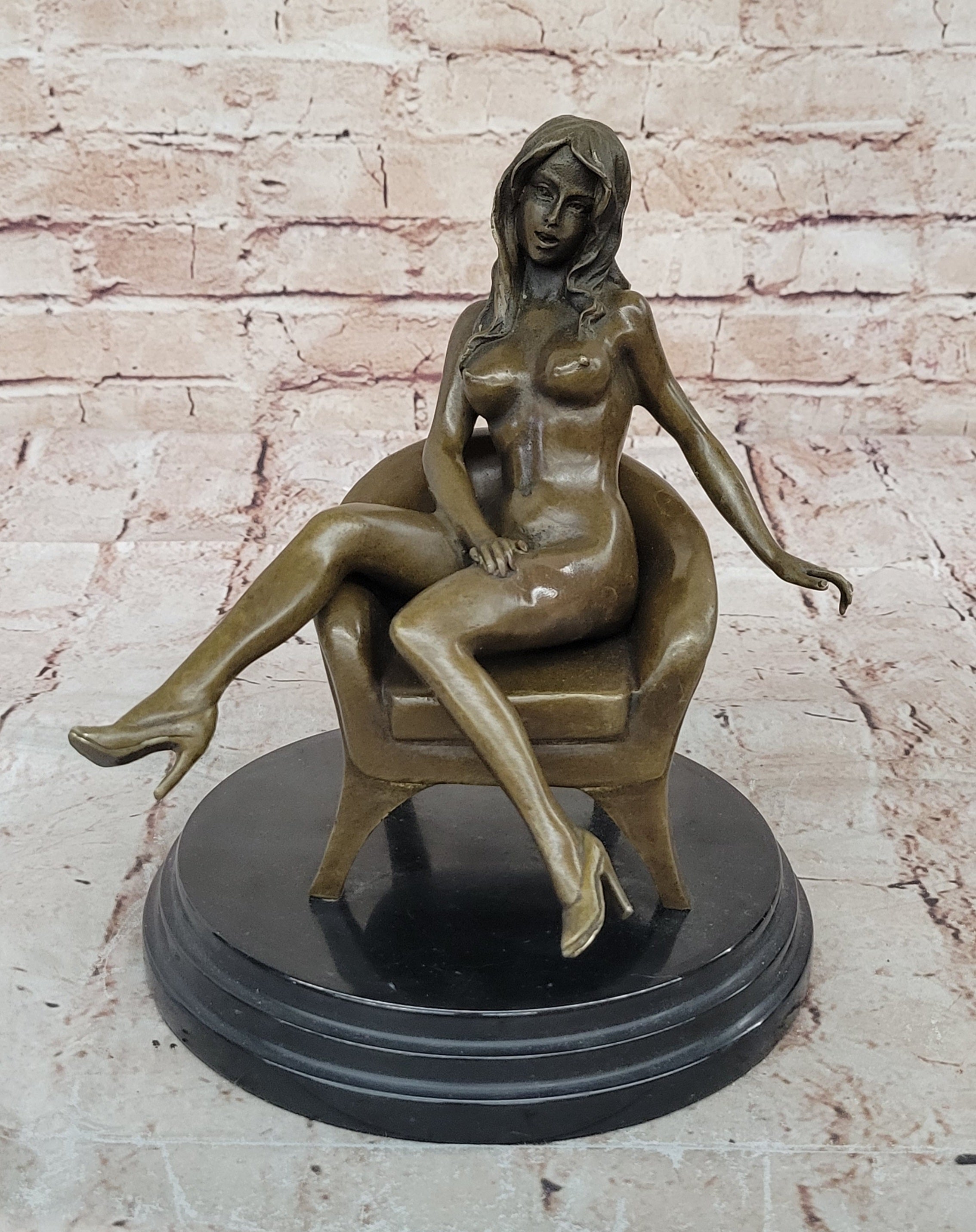 Nude Bronze Female Figurine Statue Naked Sexy Erotic Woman Lady Sculpture Figure