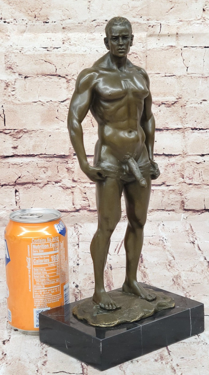 Signed Handcrafted Depict of Nude Gay Man Bronze Sculpture Marble Base Figurine