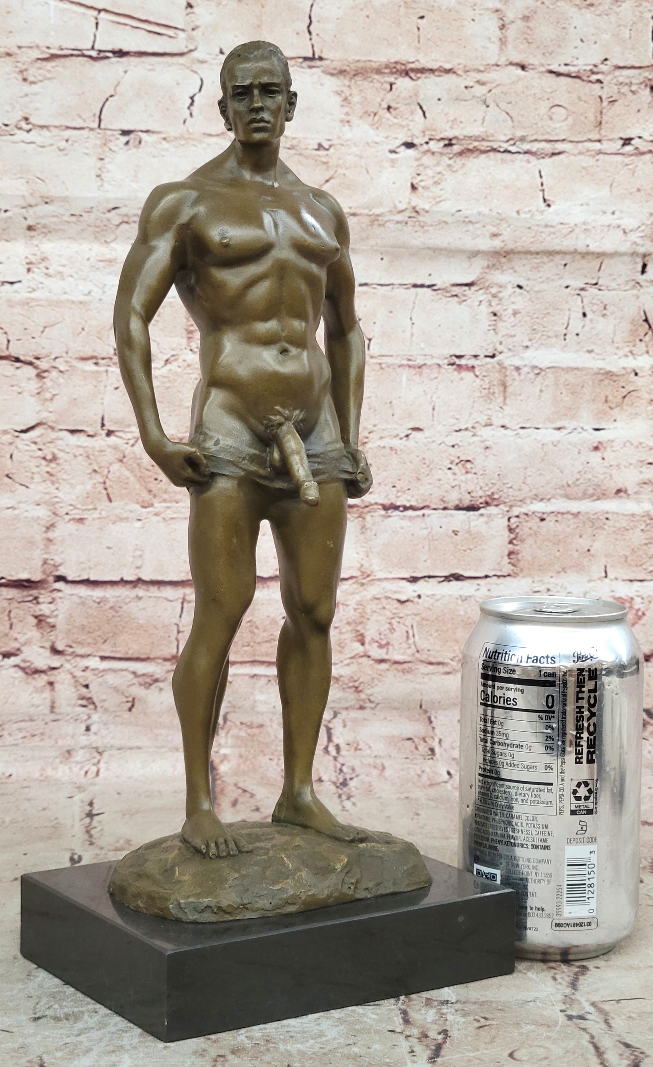 Signed Handcrafted Depict of Nude Gay Man Bronze Sculpture Marble Base Figurine