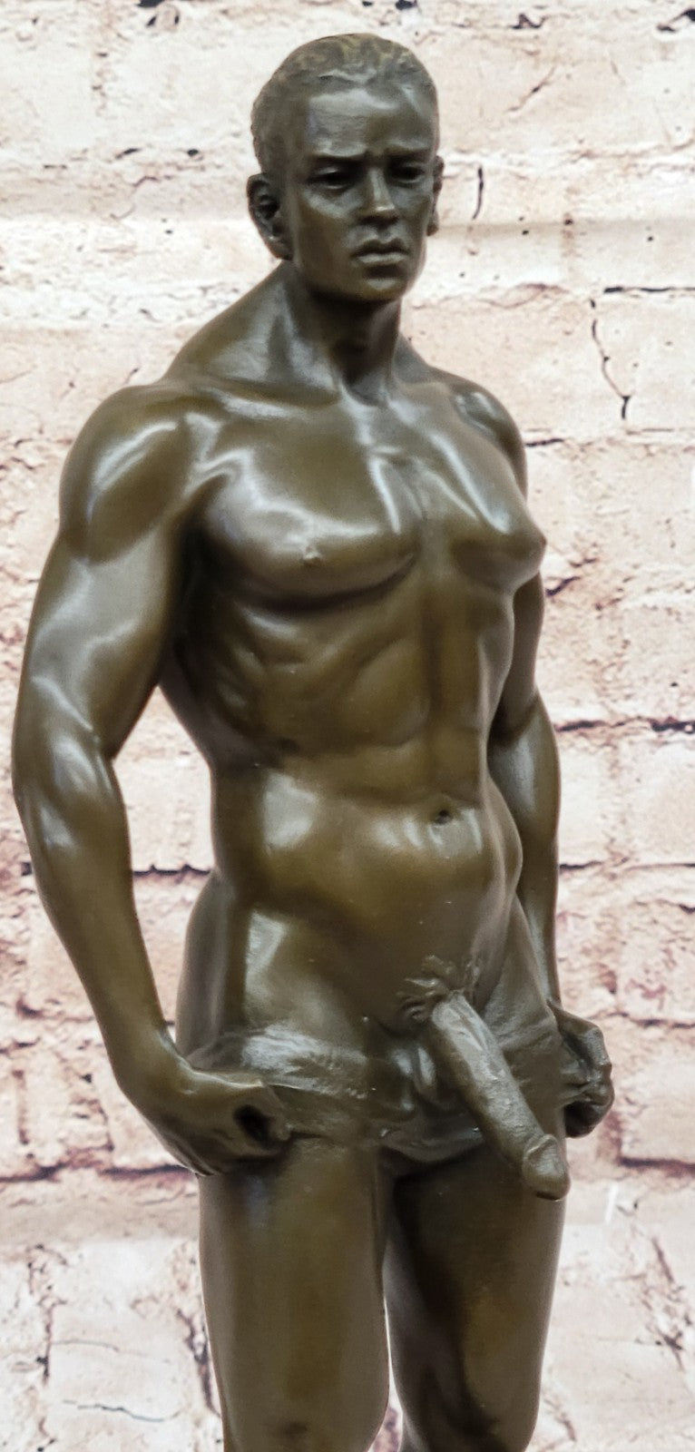 Signed Handcrafted Depict of Nude Gay Man Bronze Sculpture Marble Base Figurine