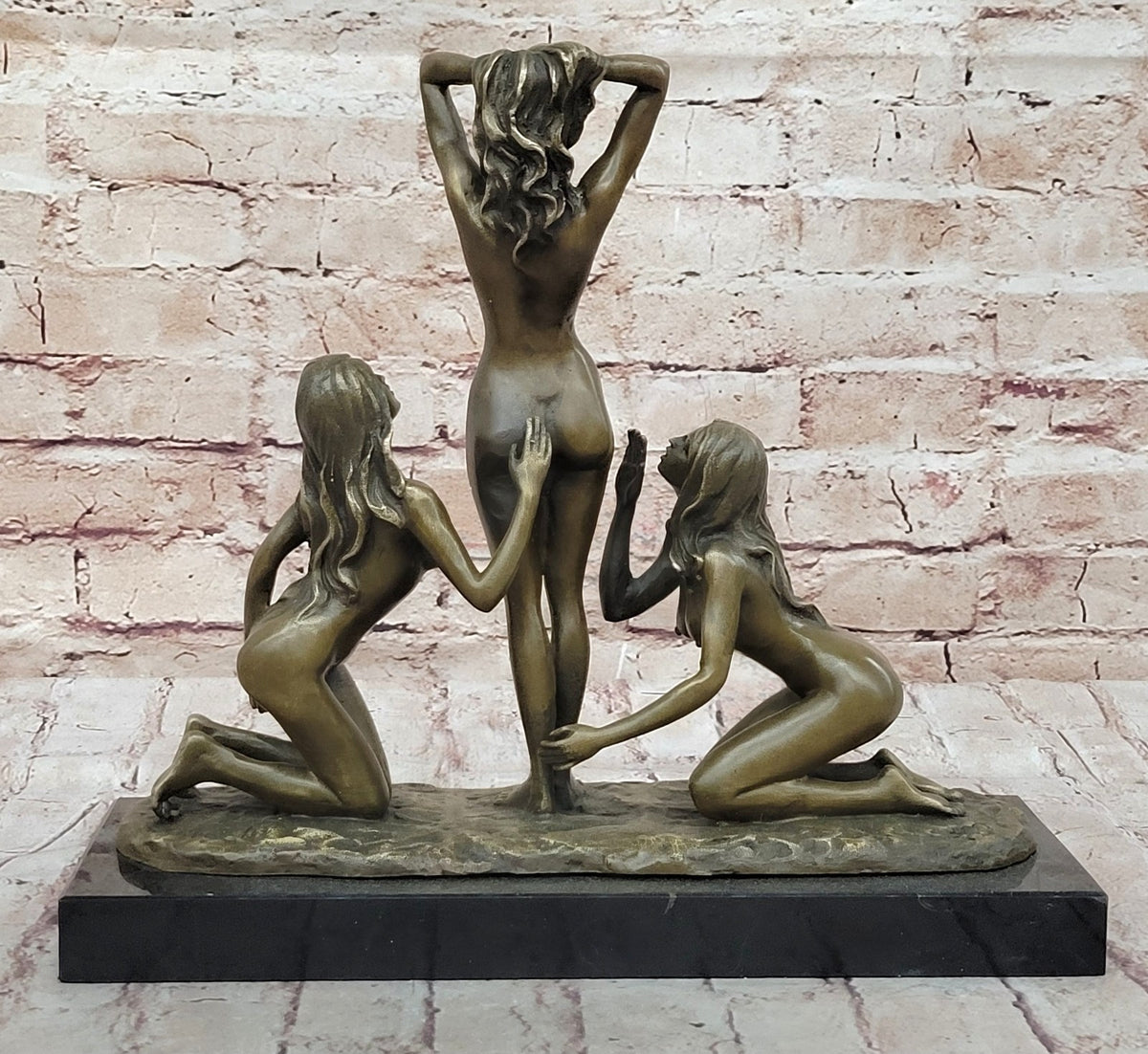 Collector Edition Hot Cast 3 Nude Female Women Bronze Masterpiece Figurine Art
