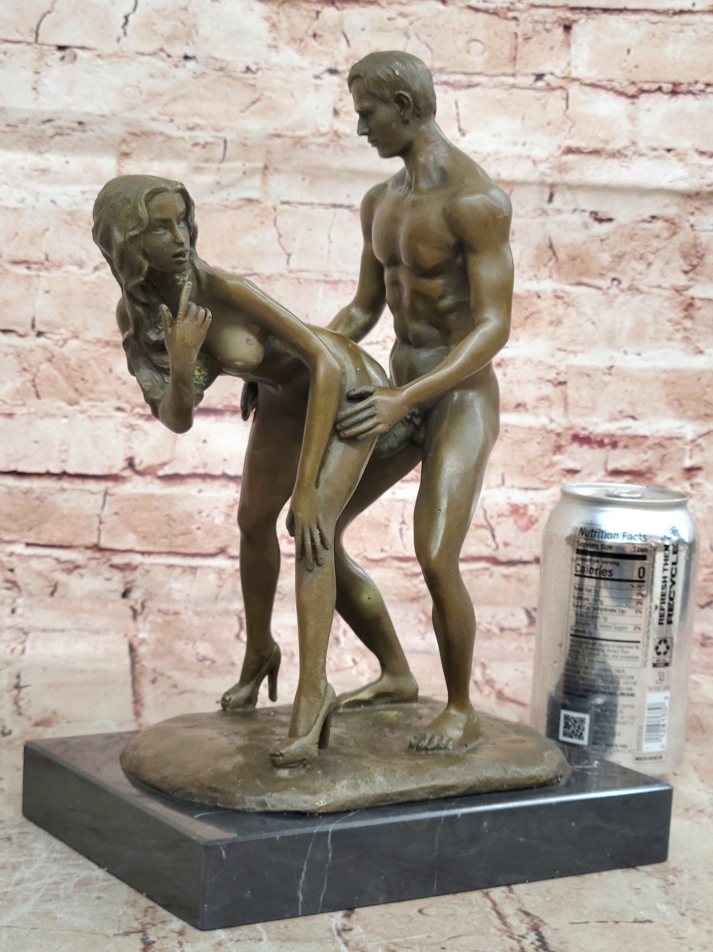 Bronze sculpture nude erogenous women & Man statue marble base Figure