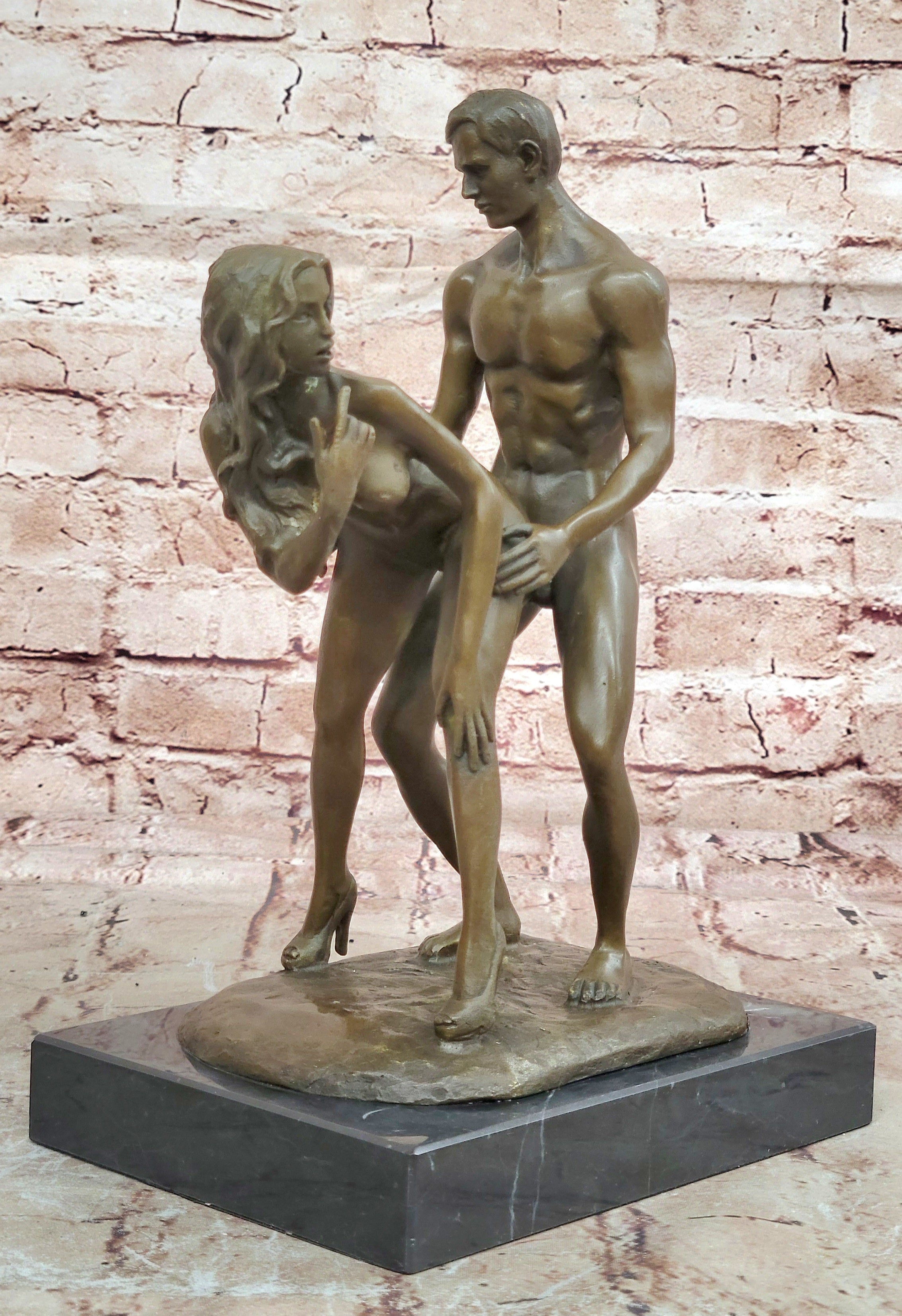 Bronze sculpture nude erogenous women & Man statue marble base Figure