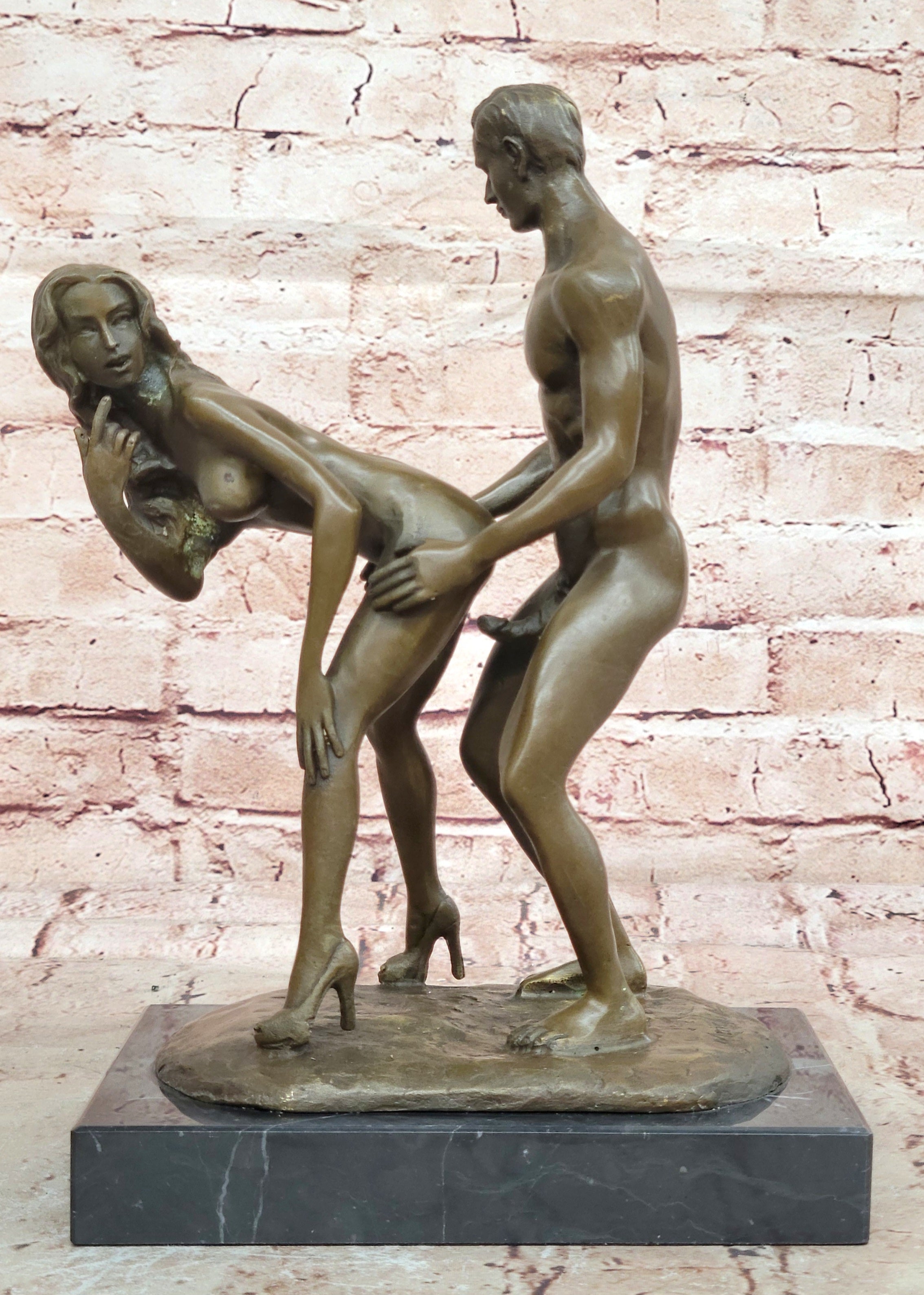 Bronze sculpture nude erogenous women & Man statue marble base Figure