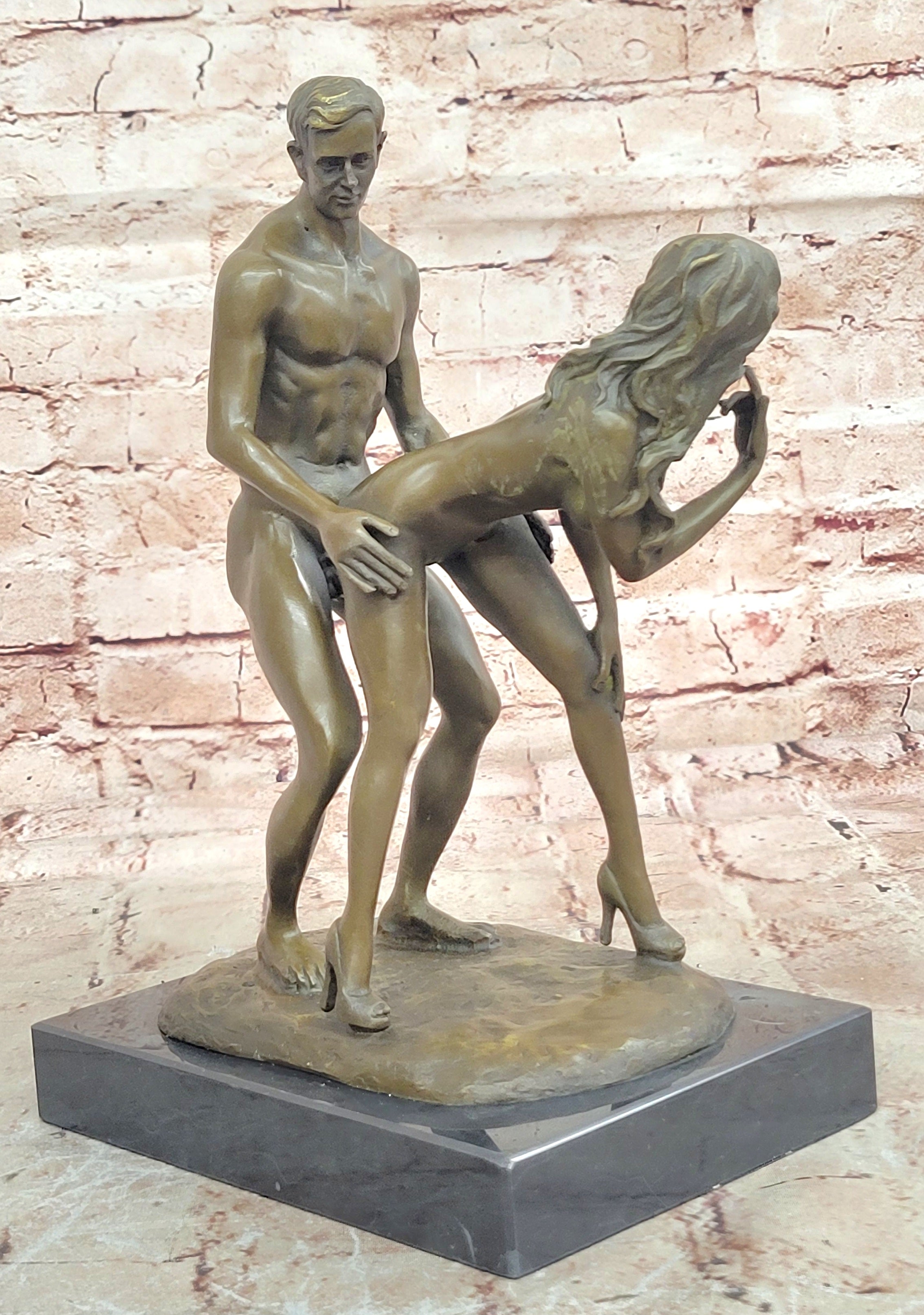 Bronze sculpture nude erogenous women & Man statue marble base Figure