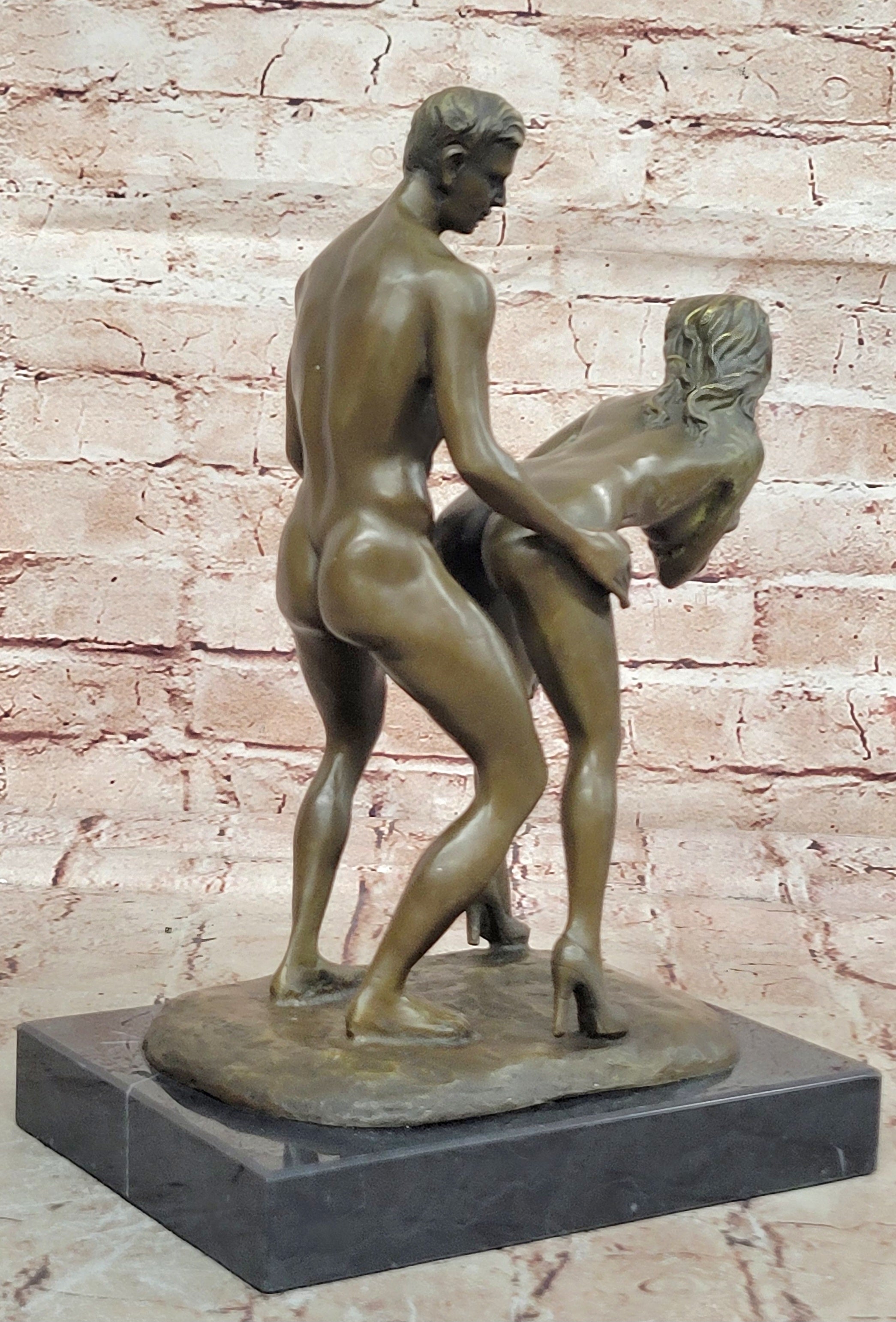 Bronze sculpture nude erogenous women & Man statue marble base Figure