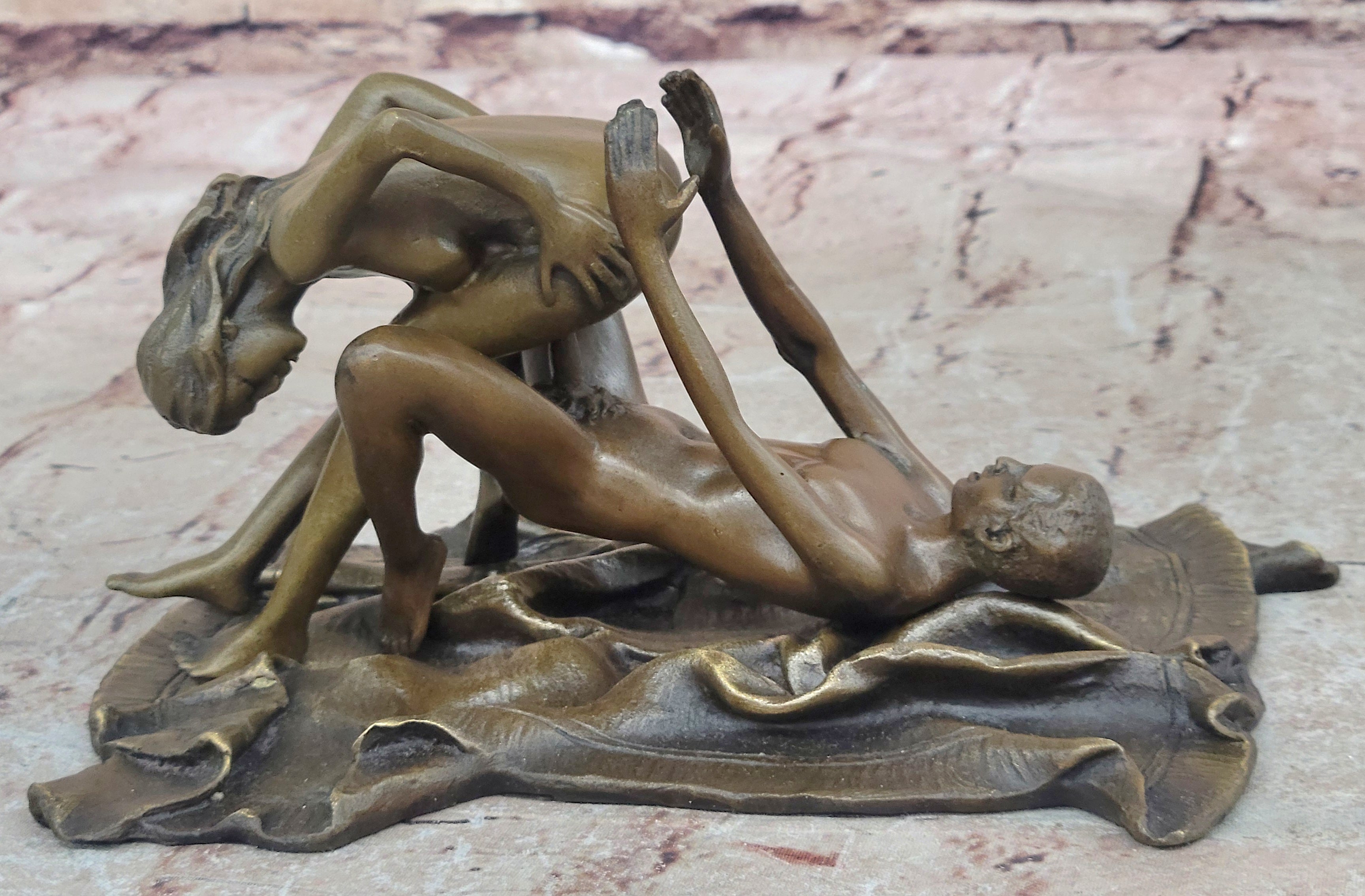 100% Genuine Bronze Couple Working Out on Flying Carpet Masterpiece Figurine Sale