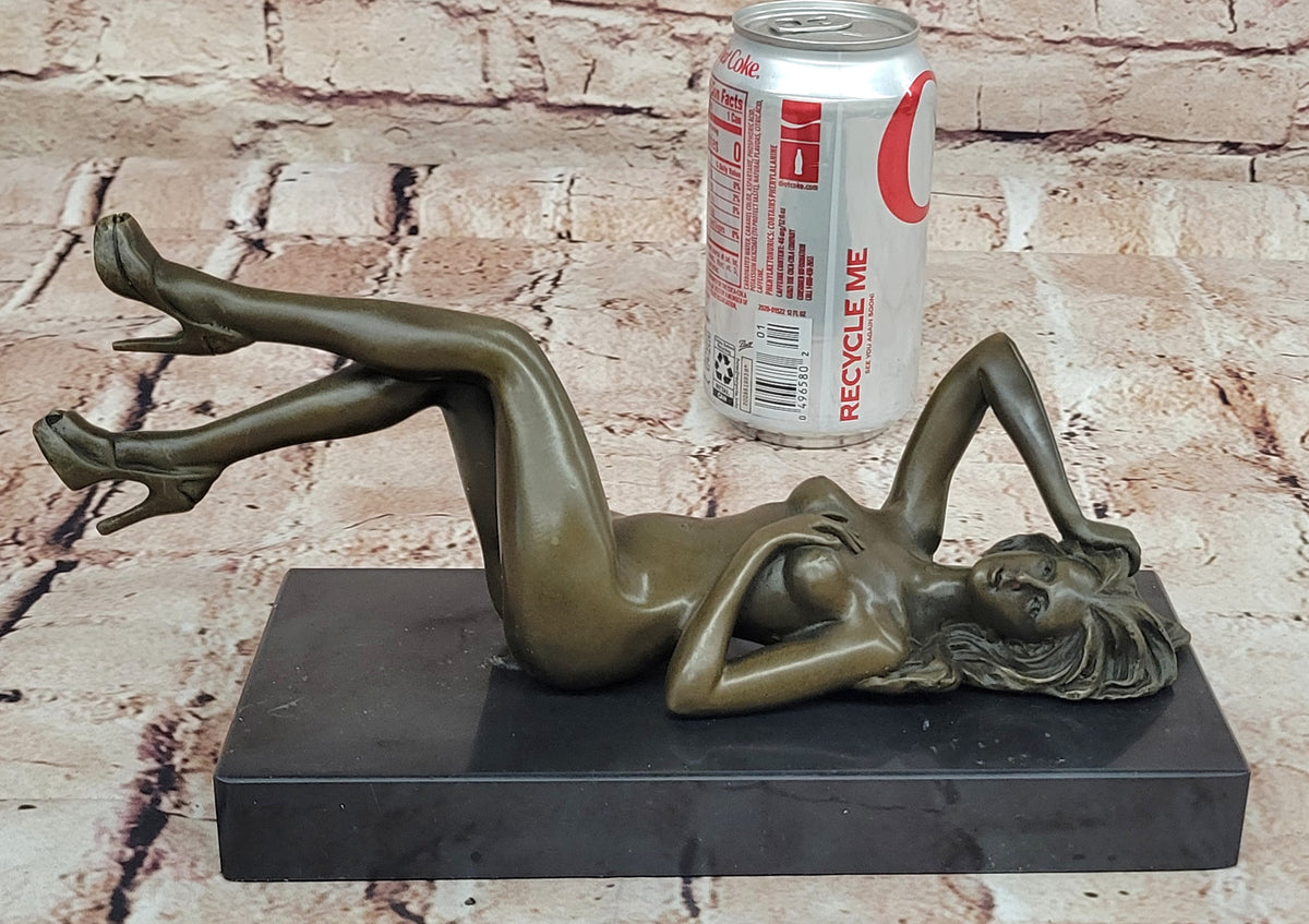SIGNED: MAVCHI, BRONZE SCULPTURE NUDE GIRL ON MARBLE  FIGURE ABSTRACT MODERN ART