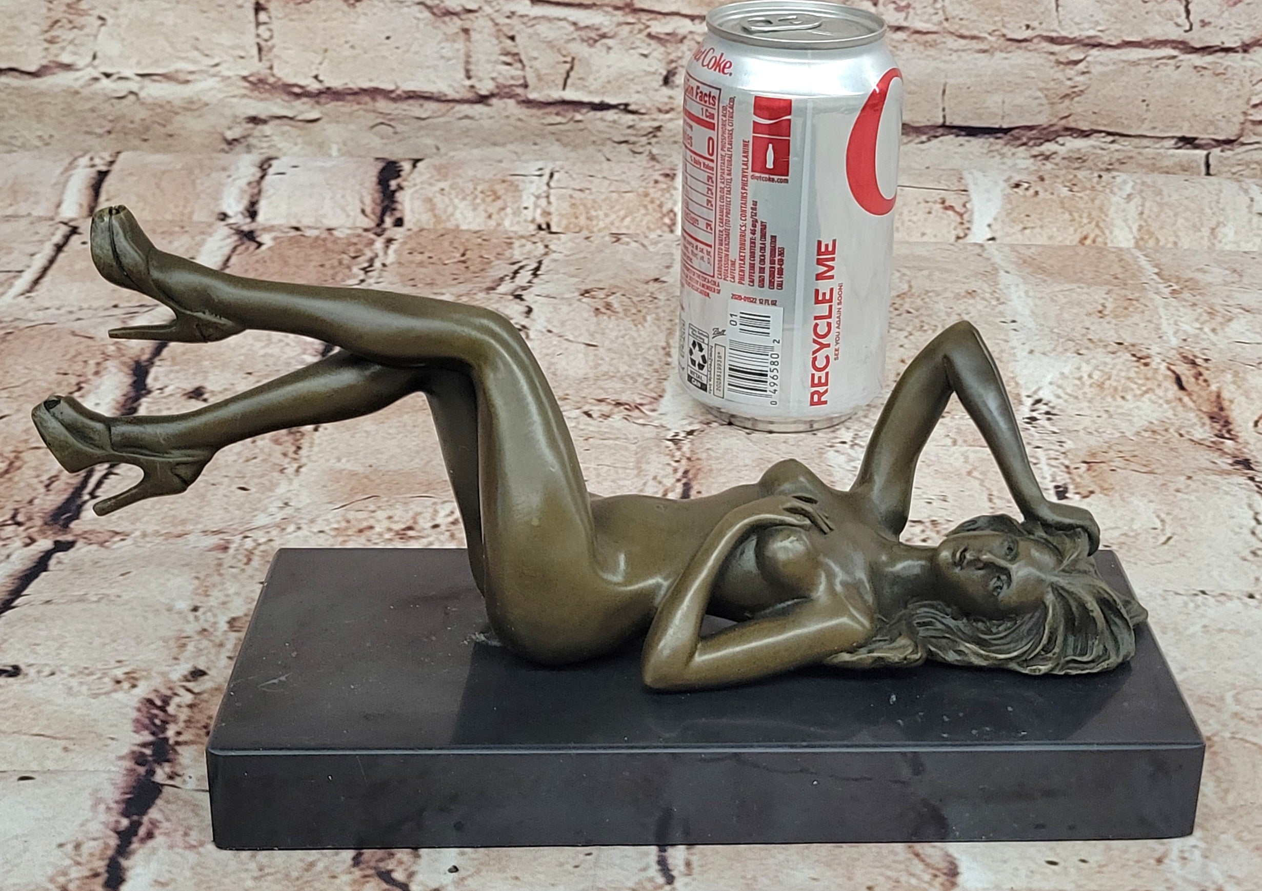 SIGNED: MAVCHI, BRONZE SCULPTURE NUDE GIRL ON MARBLE  FIGURE ABSTRACT MODERN ART