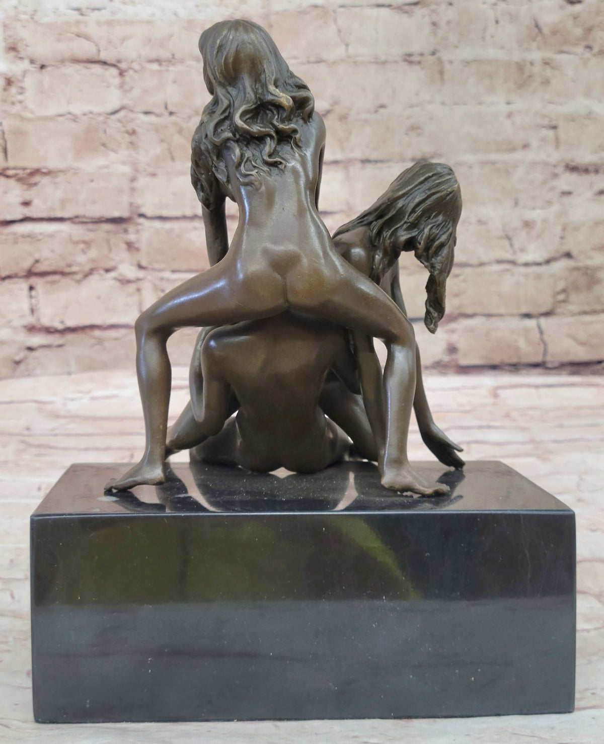 NUDE SOLID BRONZE TRIPLE FIGURINE SCULPTURE SET GROUPS EROTIC CLASSIC ARTWORK FIGURE