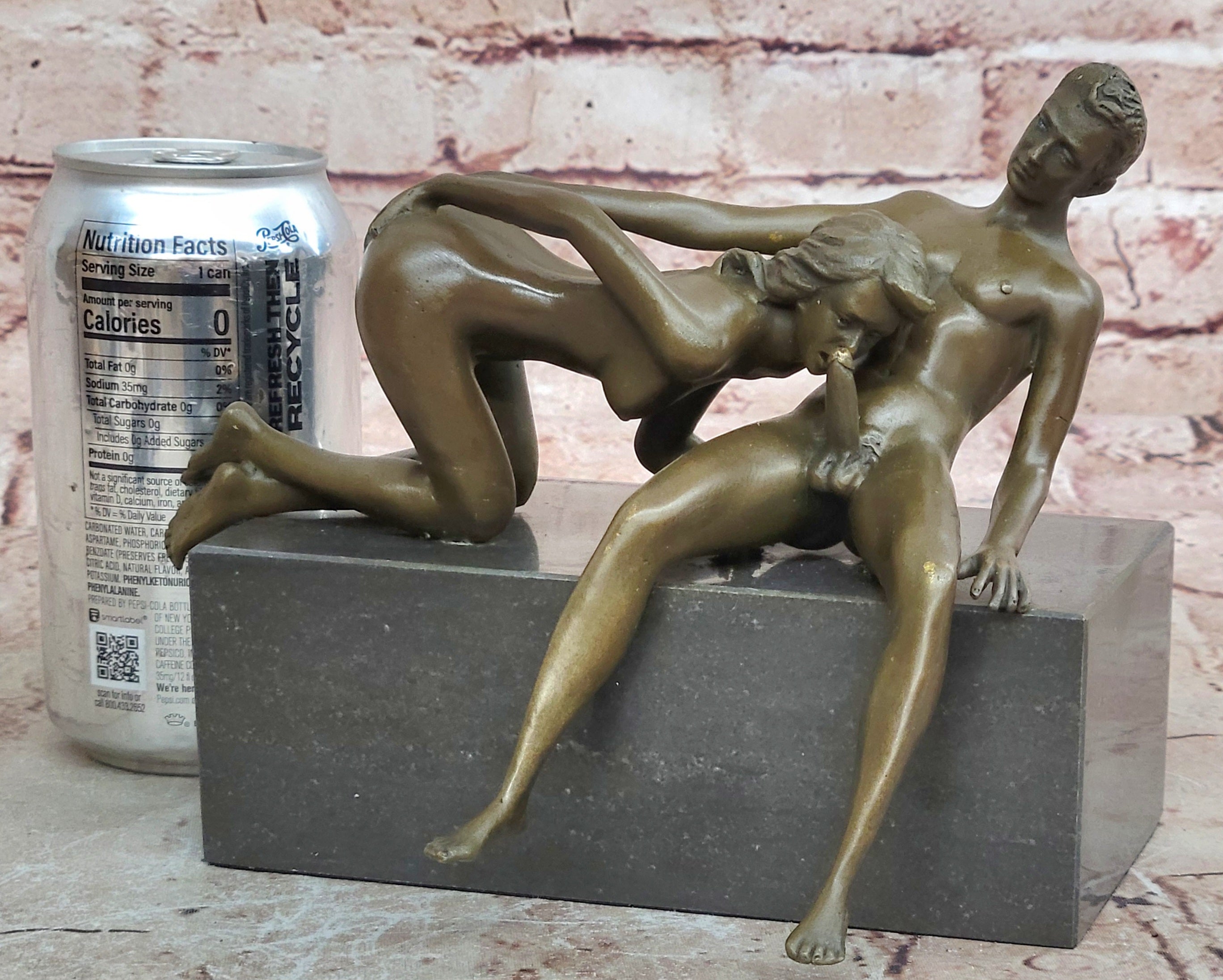 J. Mavchi Nude Erotic Male and Female Duo Couple Bronze Sculpture Art Deco Figure
