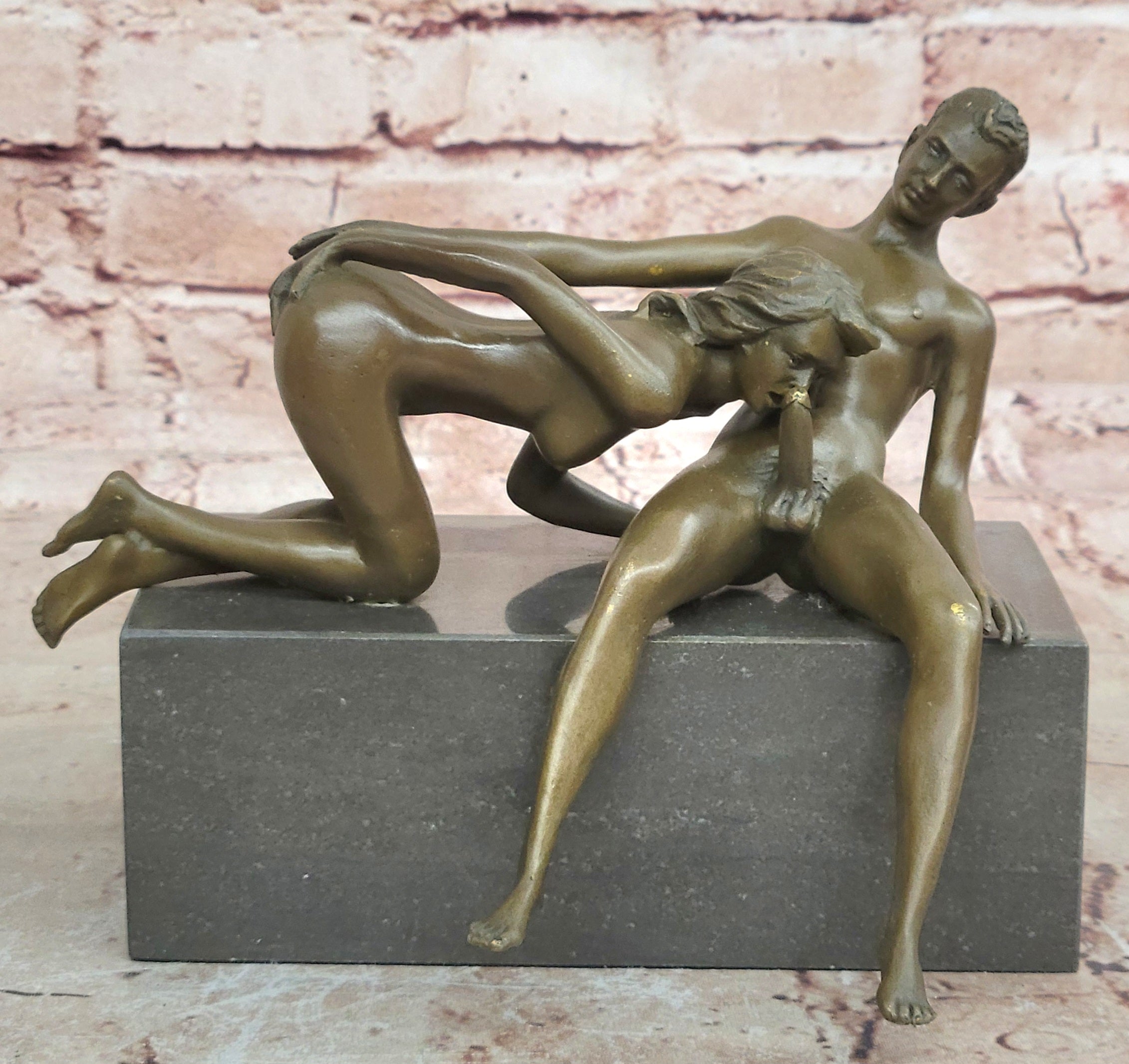 J. Mavchi Nude Erotic Male and Female Duo Couple Bronze Sculpture Art Deco Figure