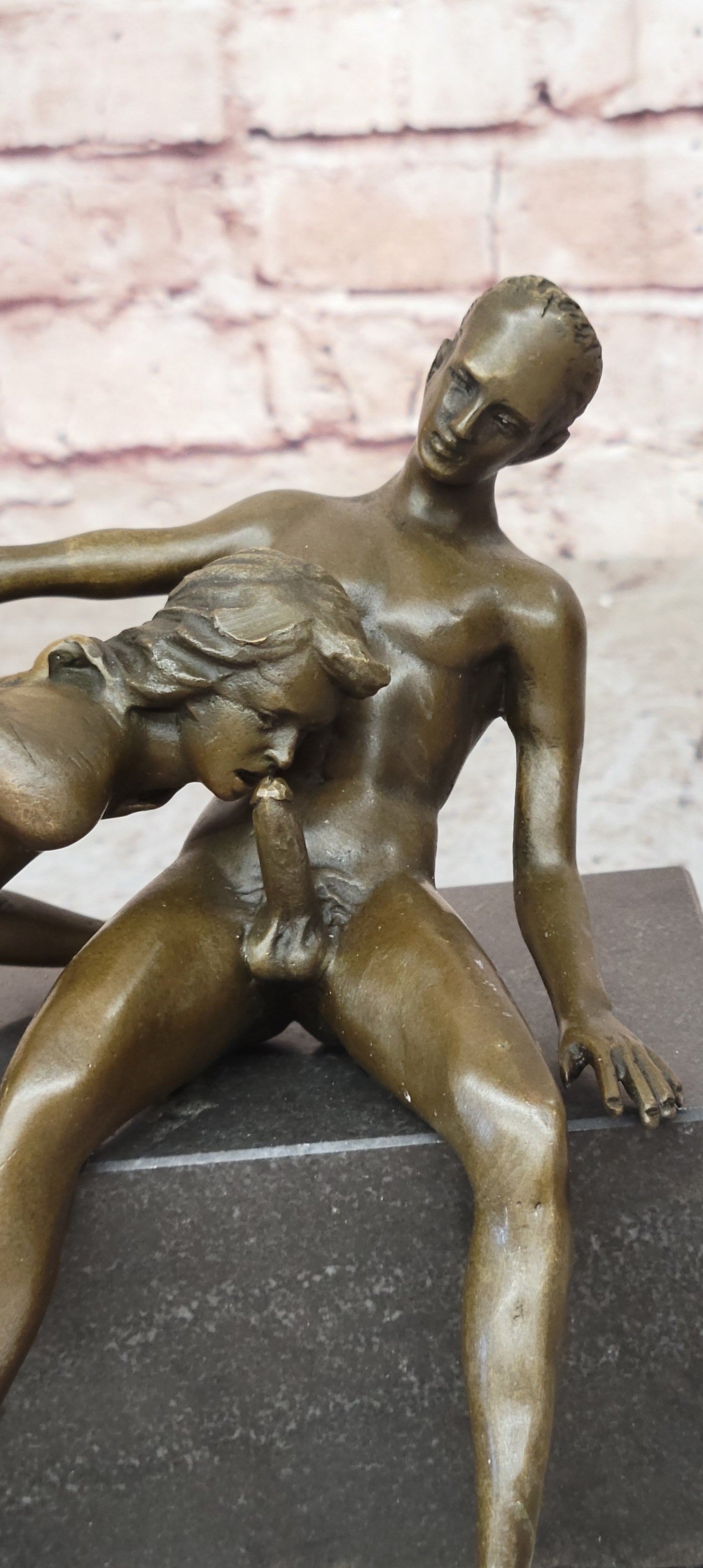 J. Mavchi Erotic Bronze Couple Sculpture – Handcrafted Nude Male & Female Art Deco Figurine
