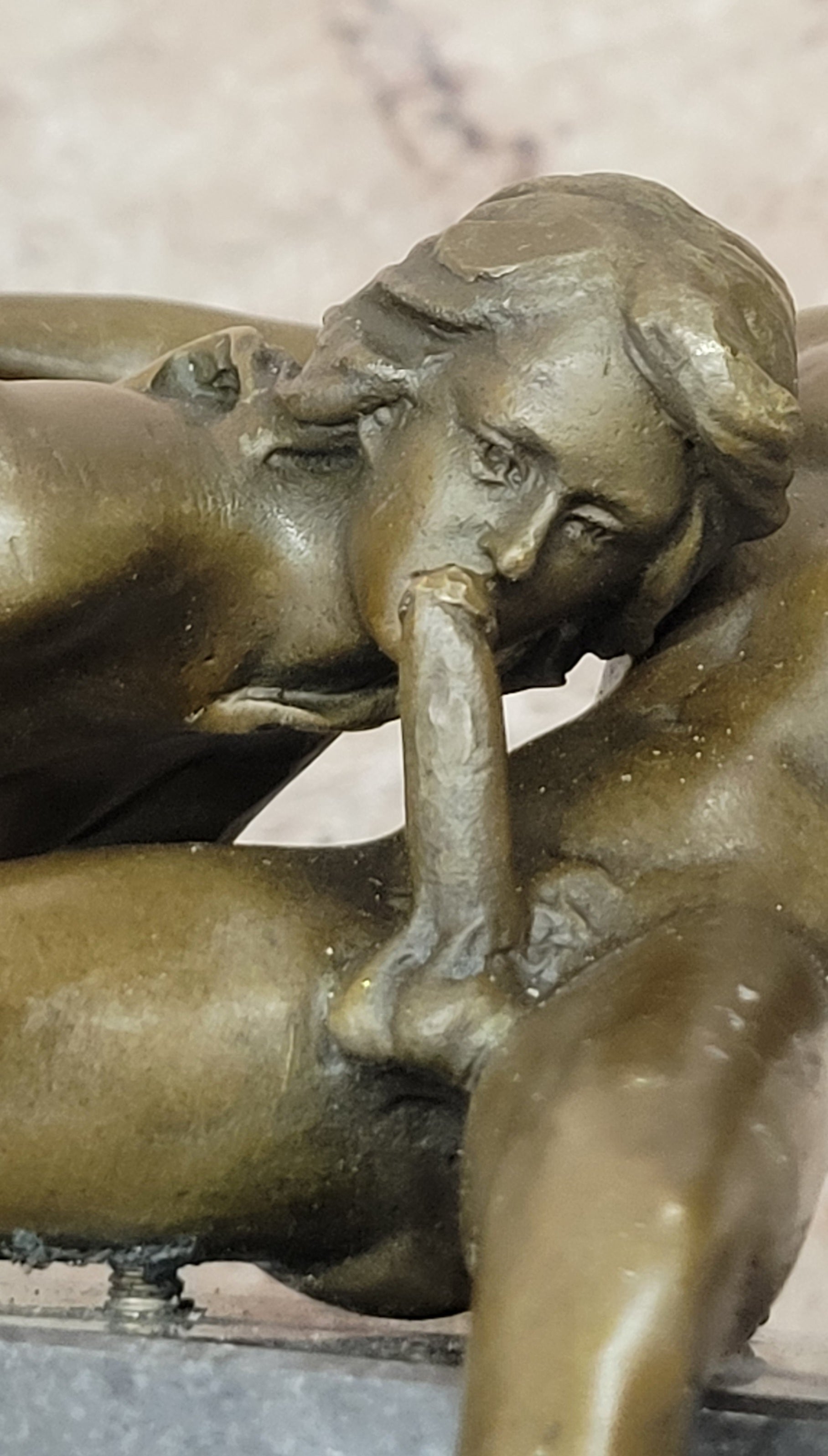 J. Mavchi Erotic Bronze Couple Sculpture – Handcrafted Nude Male & Female Art Deco Figurine