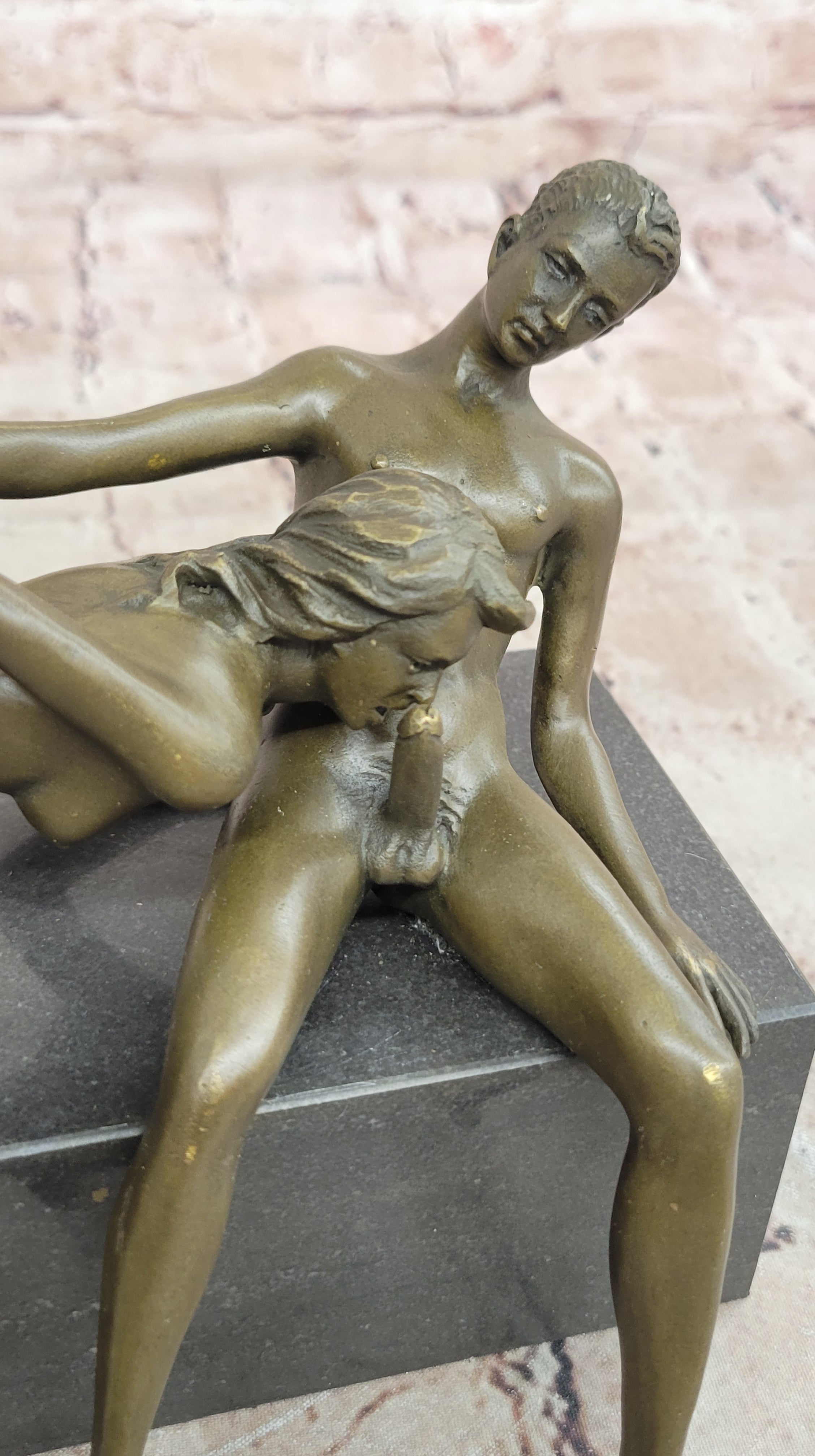 J. Mavchi Nude Erotic Male and Female Duo Couple Bronze Sculpture Art Deco Figure