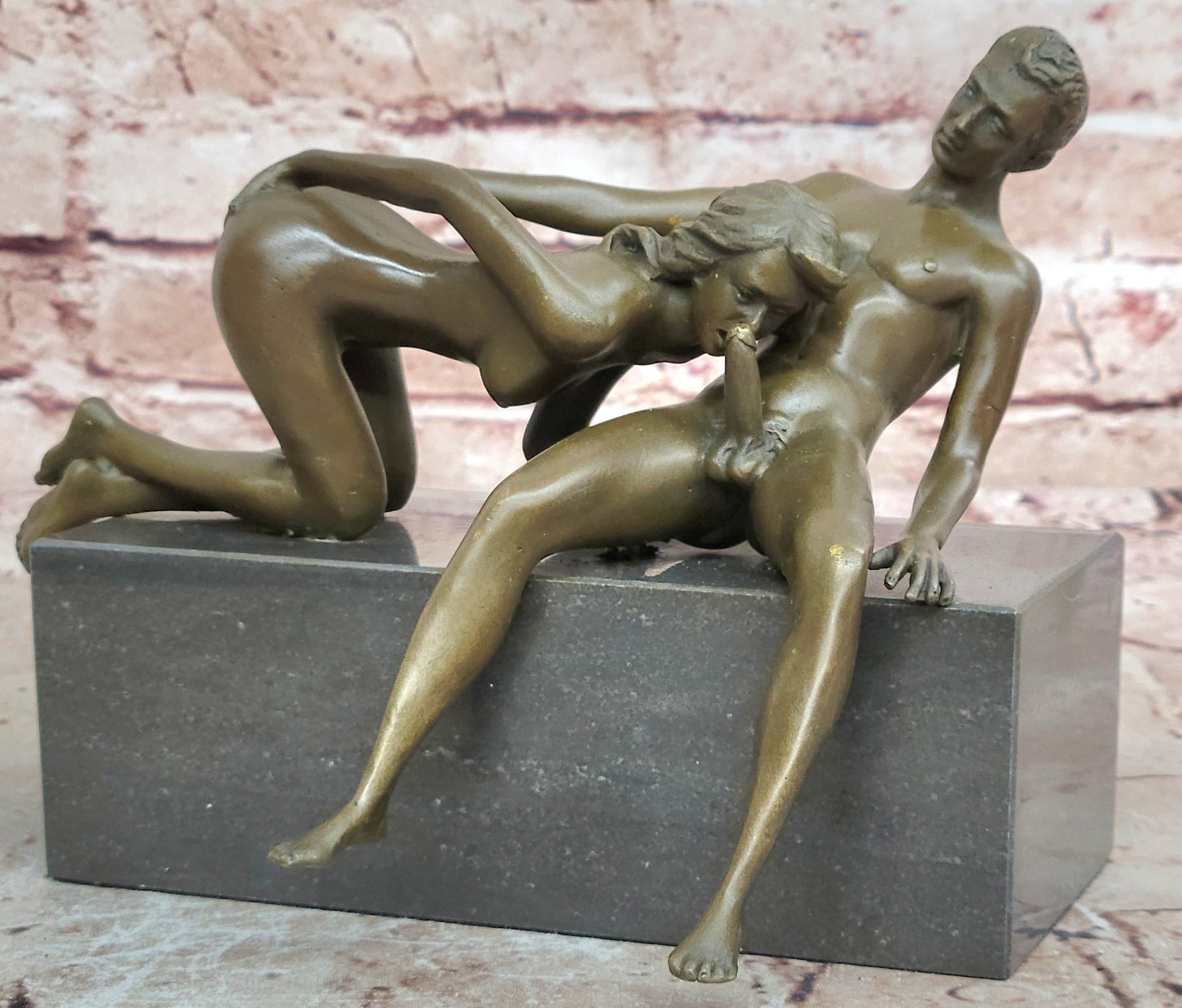 J. Mavchi Nude Erotic Male and Female Duo Couple Bronze Sculpture Art Deco Figure