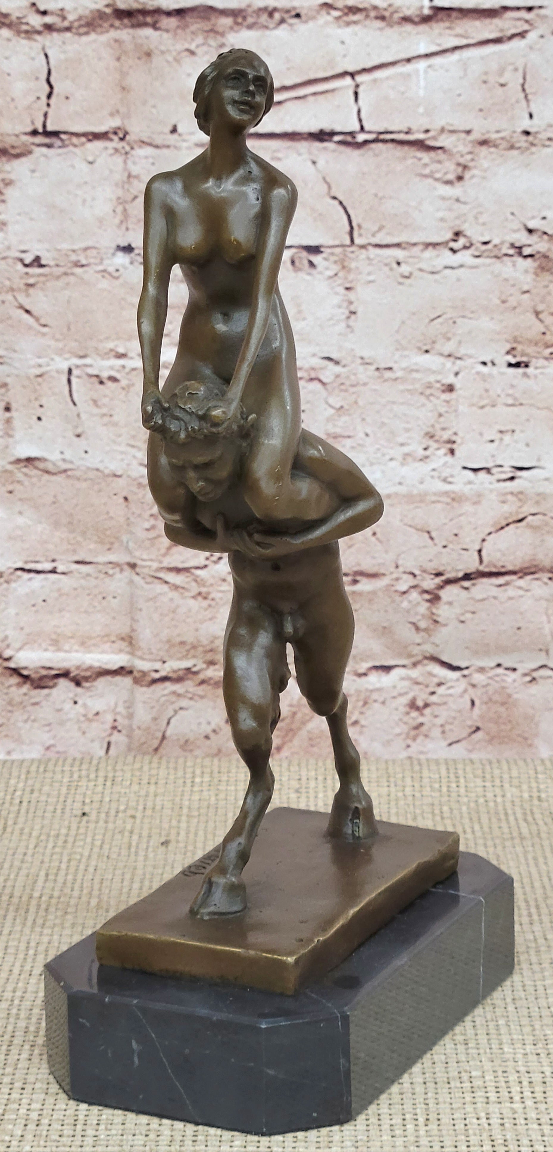 Handcrafted bronze sculpture SALE Bergman Satyr And Nymph Erotic Vienna Signed