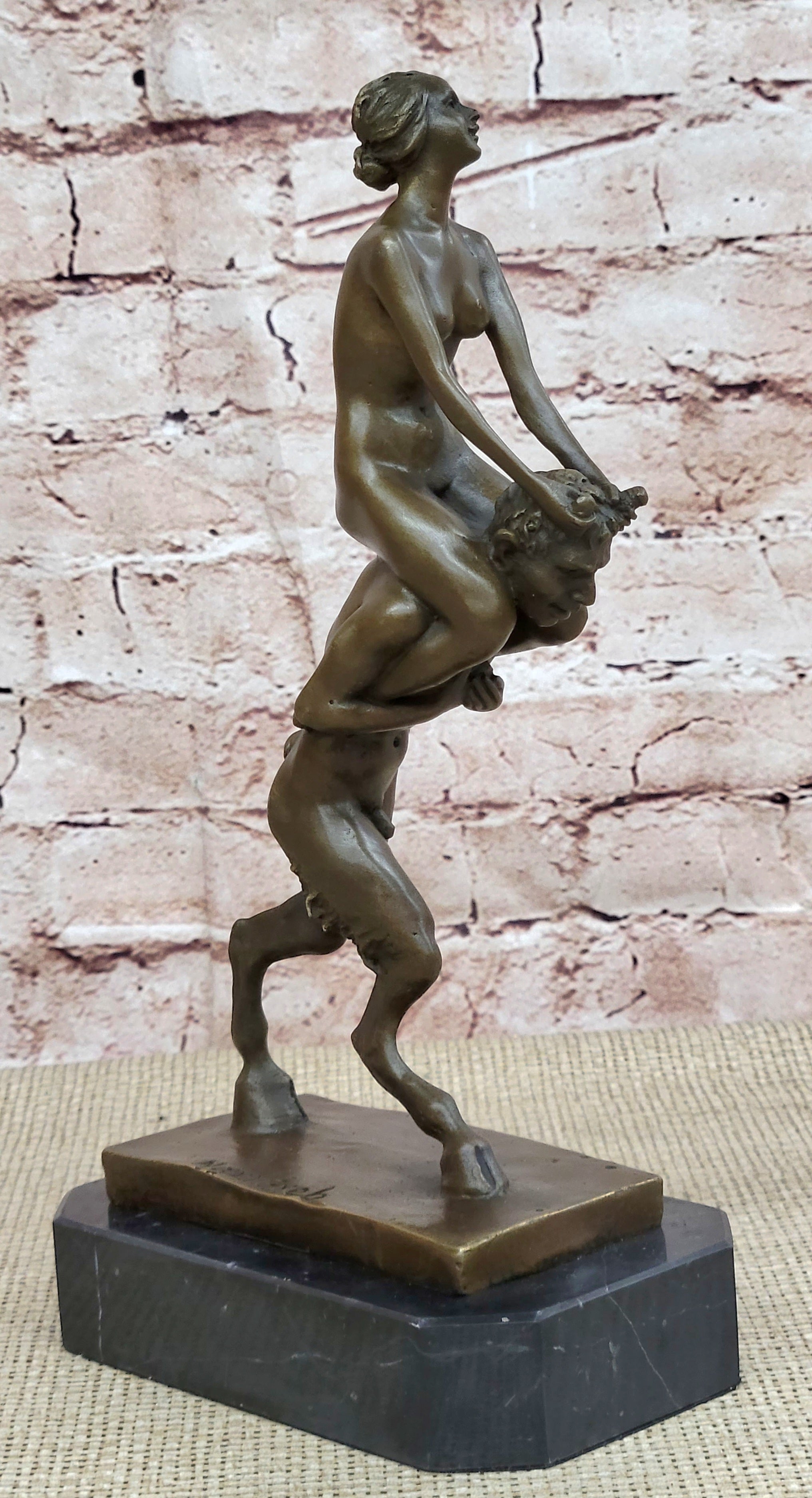 Handcrafted bronze sculpture SALE Bergman Satyr And Nymph Erotic Vienna Signed