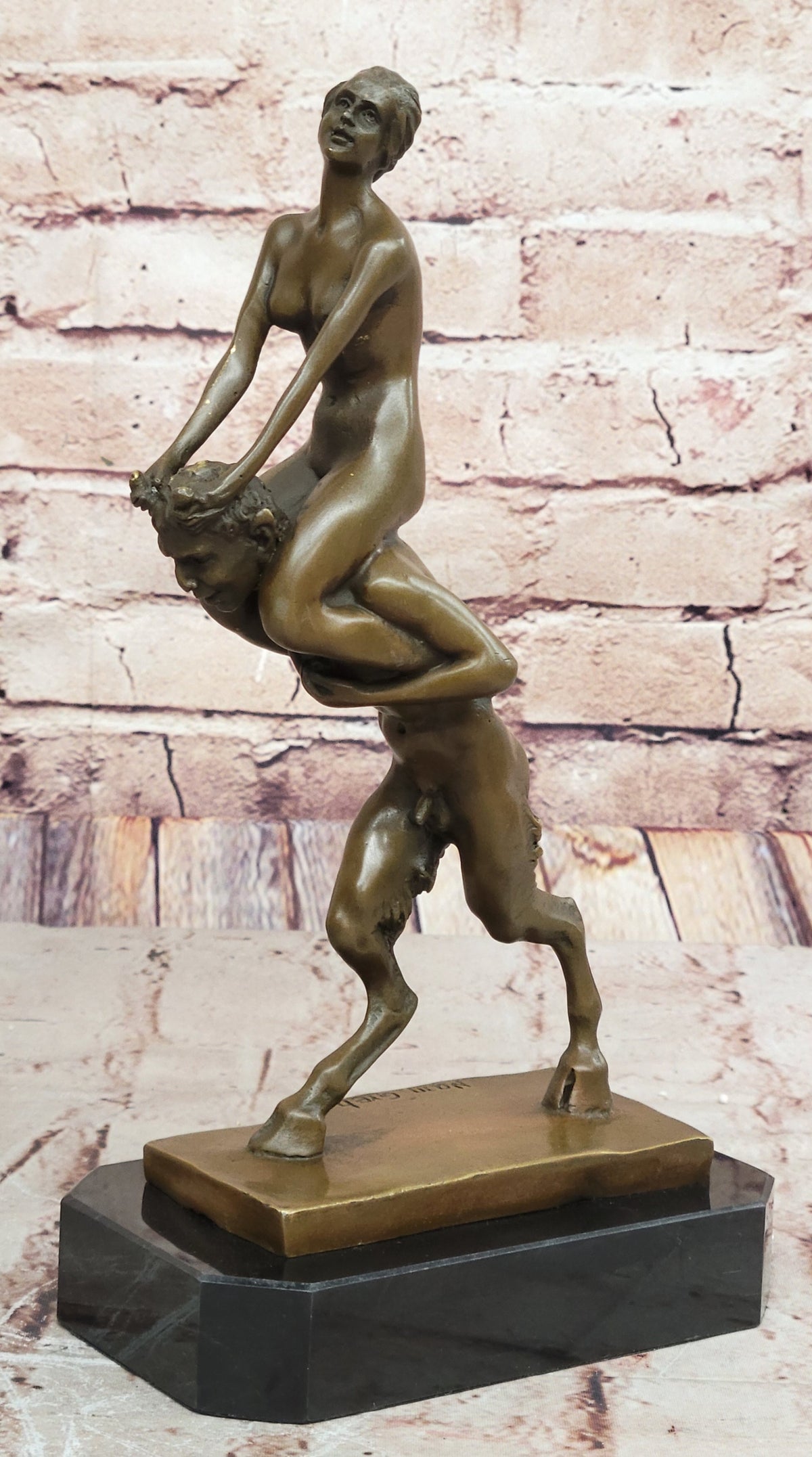 Handcrafted bronze sculpture SALE Bergman Satyr And Nymph Erotic Vienna Signed
